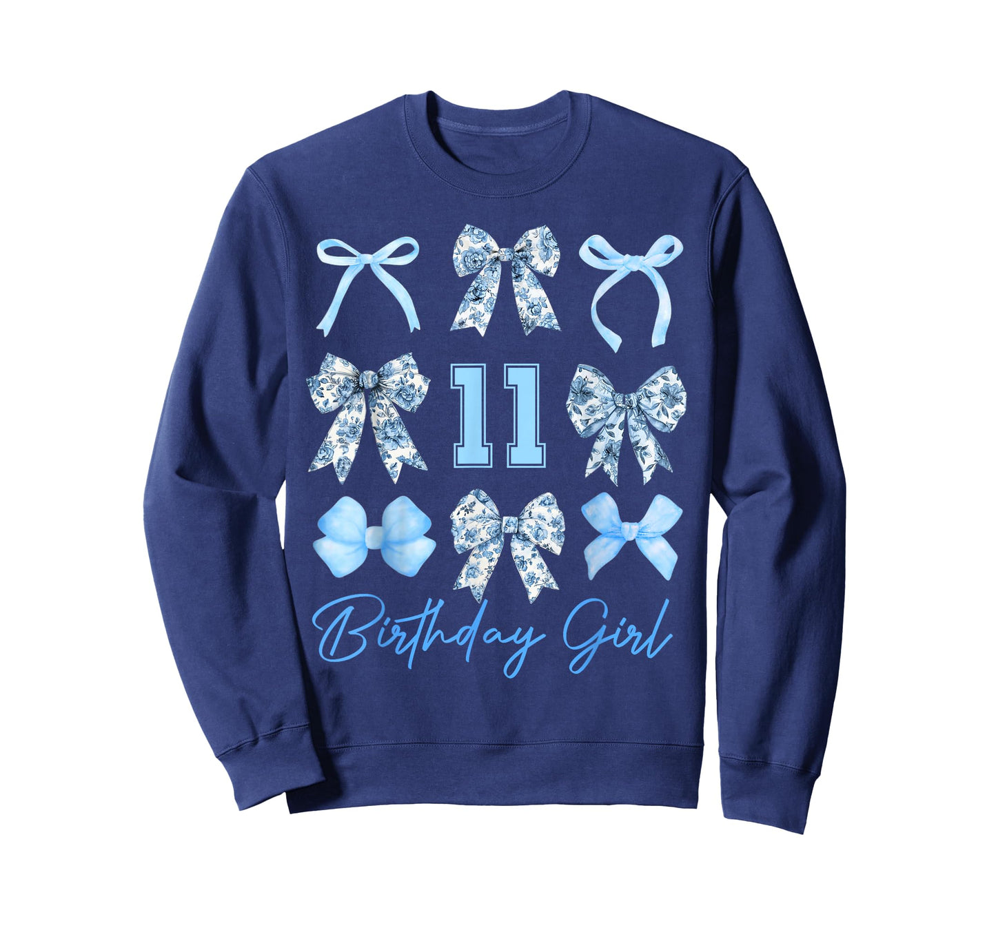 11th Birthday Girl Blue Toile Coquette Bow 11 Year Old T-Shirt