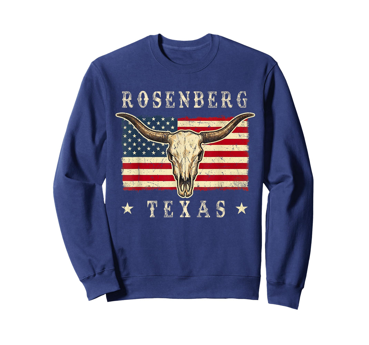 Rosenberg, Texas Western Retro Patriotic Skull Design T-Shirt