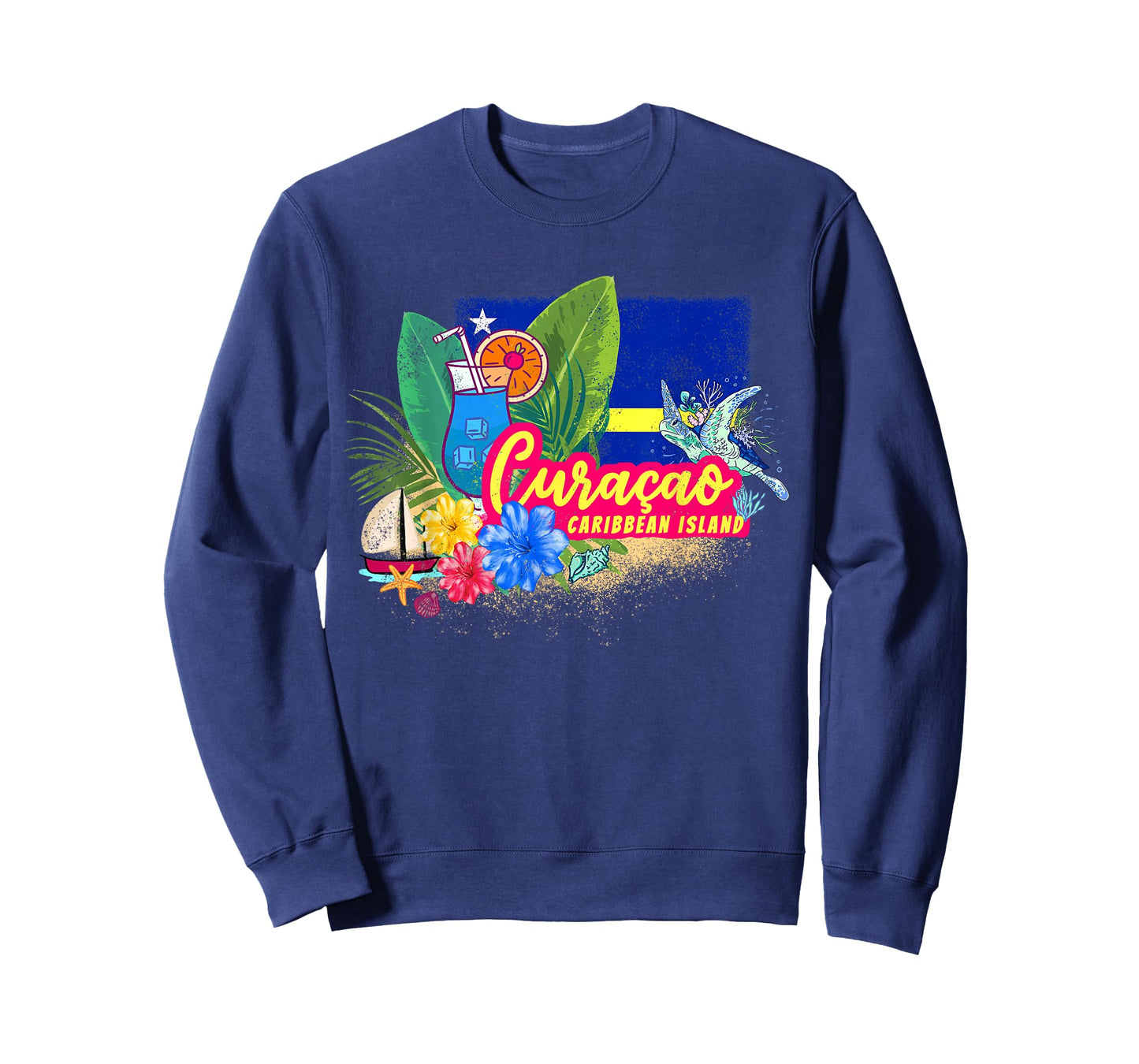 Curaçao Vintage Caribbean Souvenir with Turtle and Cocktail T-Shirt
