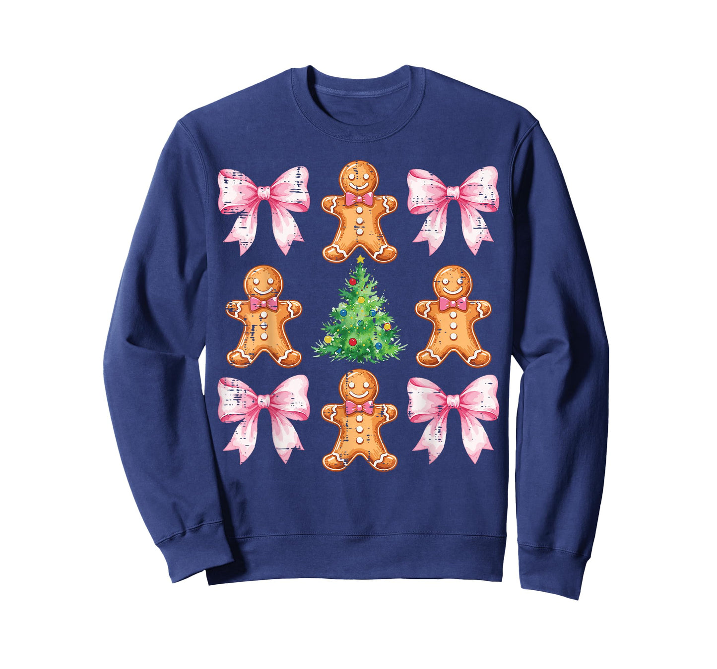 Christmas Tree Gingerbread Man Bow Pattern Xmas Girls Kids T-Shirt