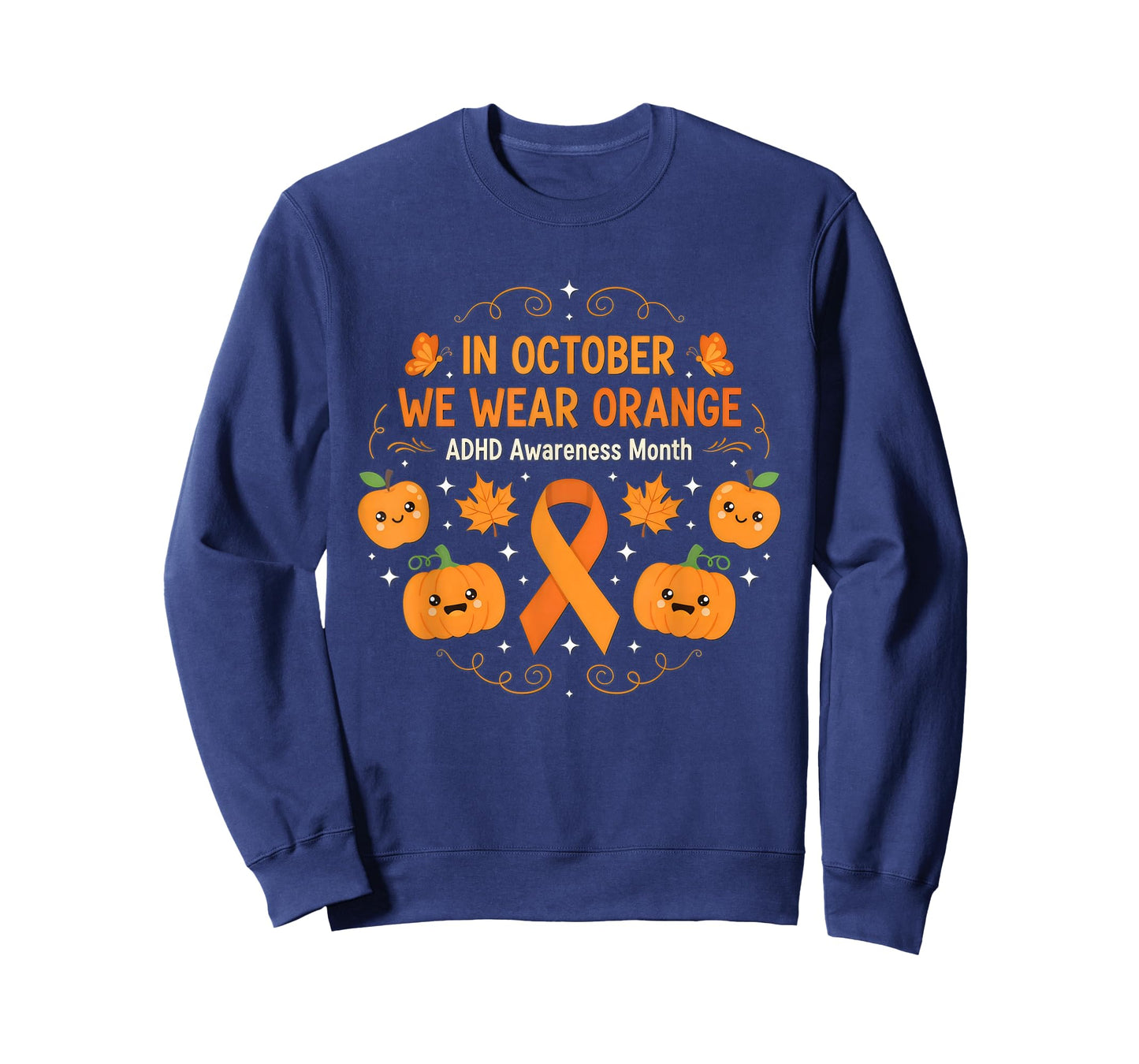 Cute Pumpkin in October We Wear Orange ADHD Awareness T-Shirt