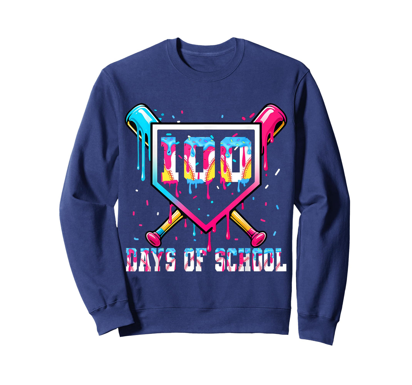 100 Days of School Boy Kids Baseball Ice Cream Drip Teacher T-Shirt