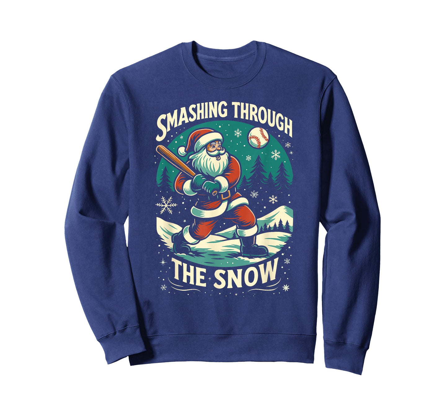 Christmas Baseball Player Santa, Smashing Through The Snow T-Shirt