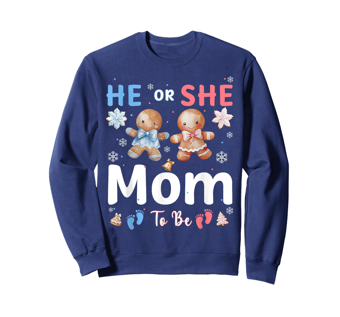 He or She Mom to Be Christmas Gingerbread Gender Reveal T-Shirt
