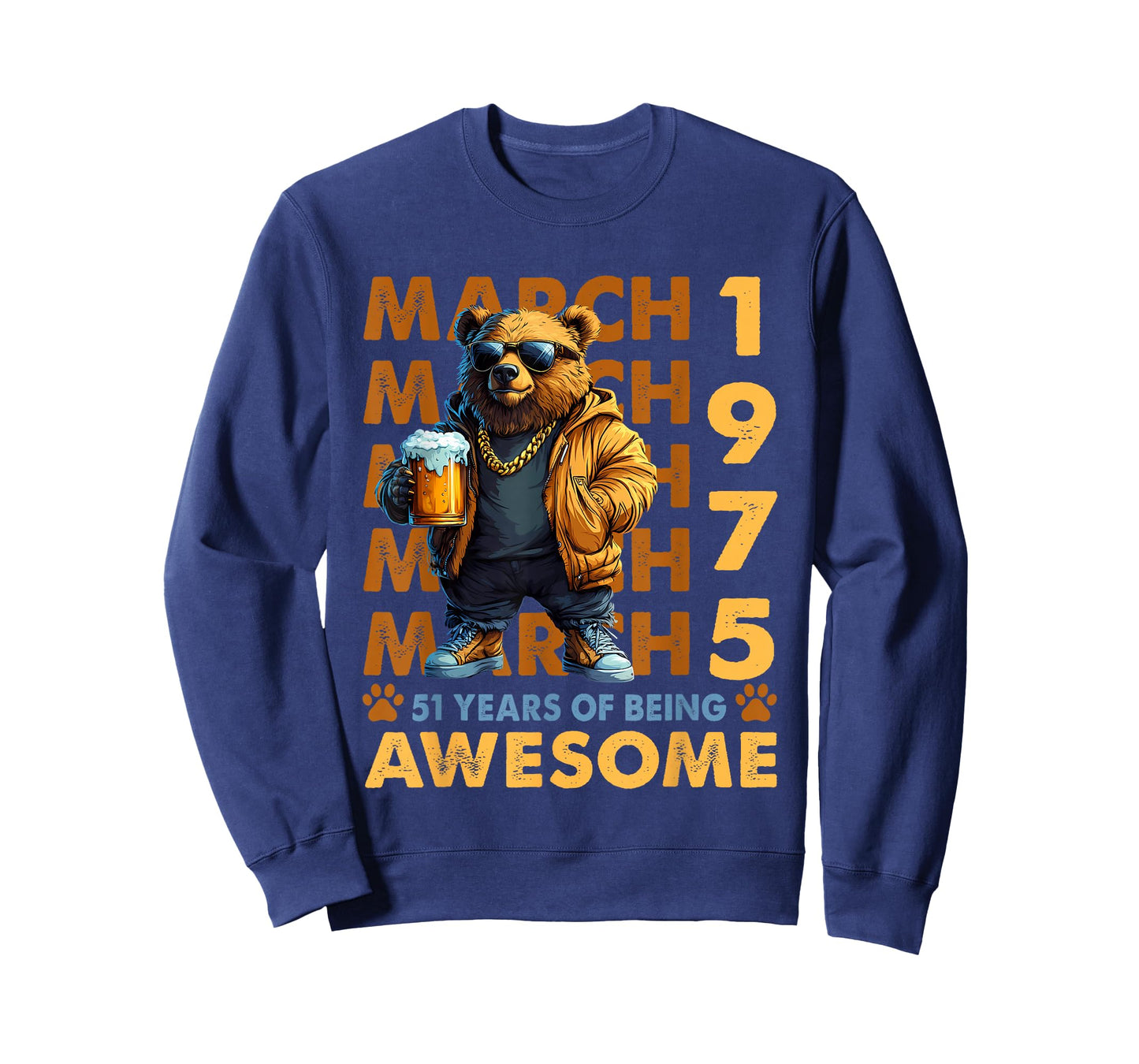 51st Birthday Cool Bear March 1975 Vintage 51 Years Old T-Shirt