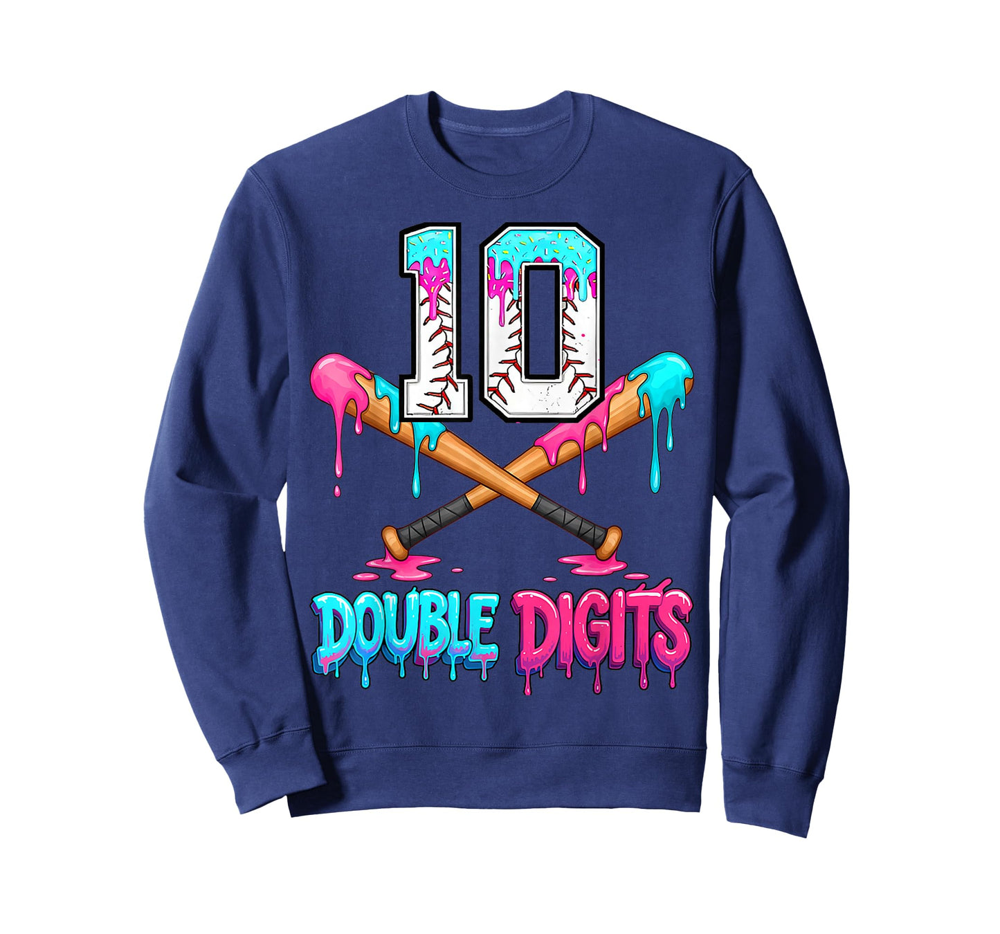 Baseball 10 Year Old Ice Cream Drip 10th Bday Double Digits T-Shirt