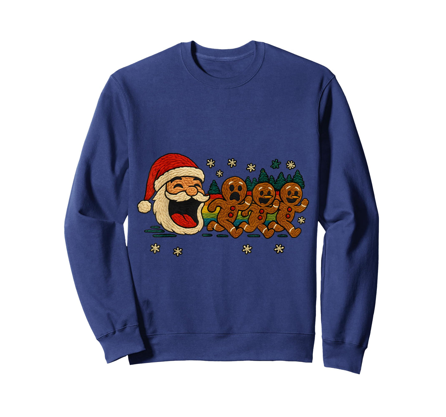 Ugly Knit Santa Chasing Gingerbread Funny Holiday T-Shirt