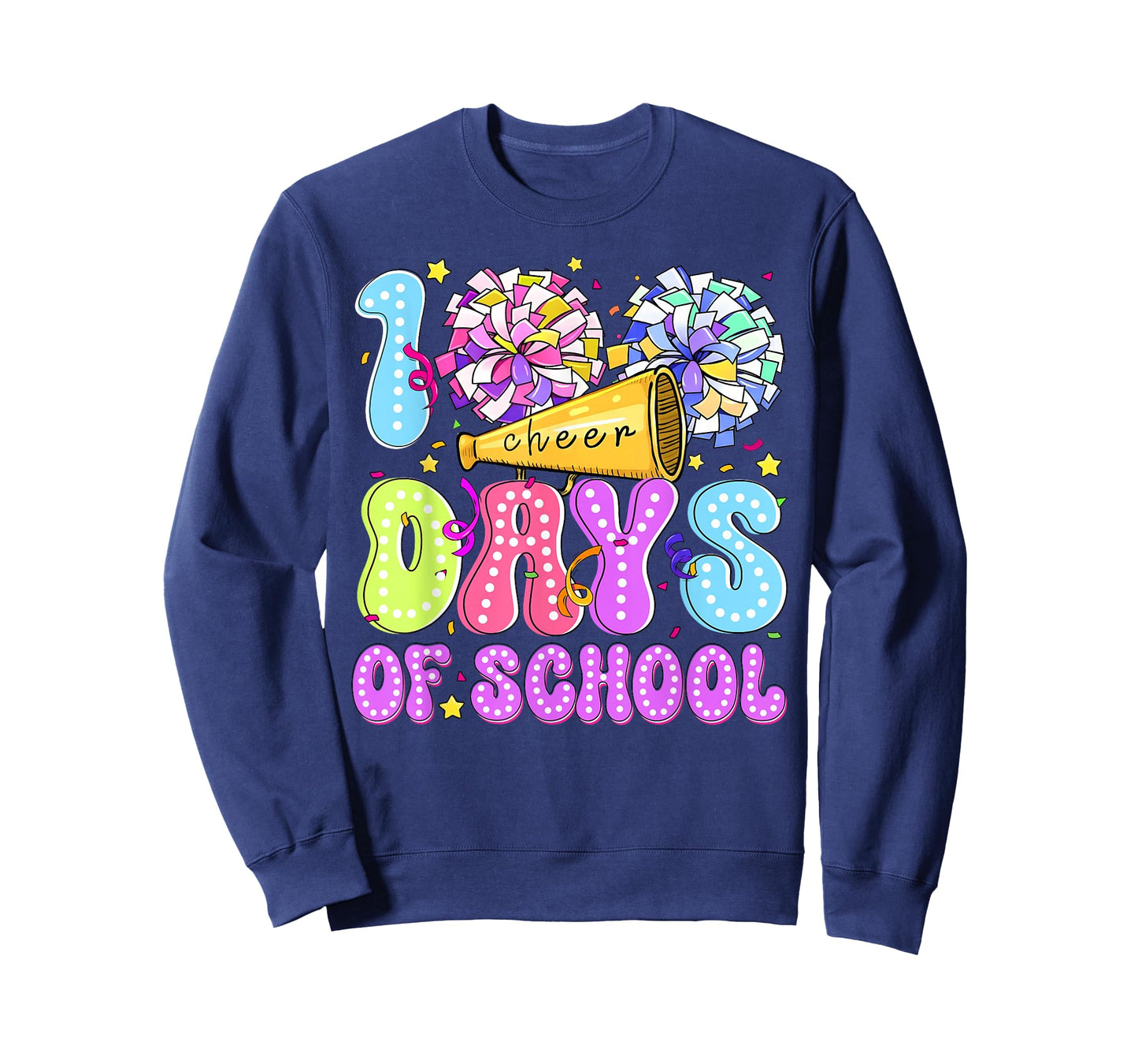 Colorful 100 Days of School Cheer Cheerleading Girl Women T-Shirt