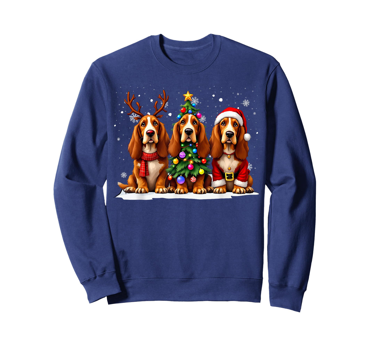Retro Christmas Basset Hound Santa Reindeer Dog Lover T-Shirt