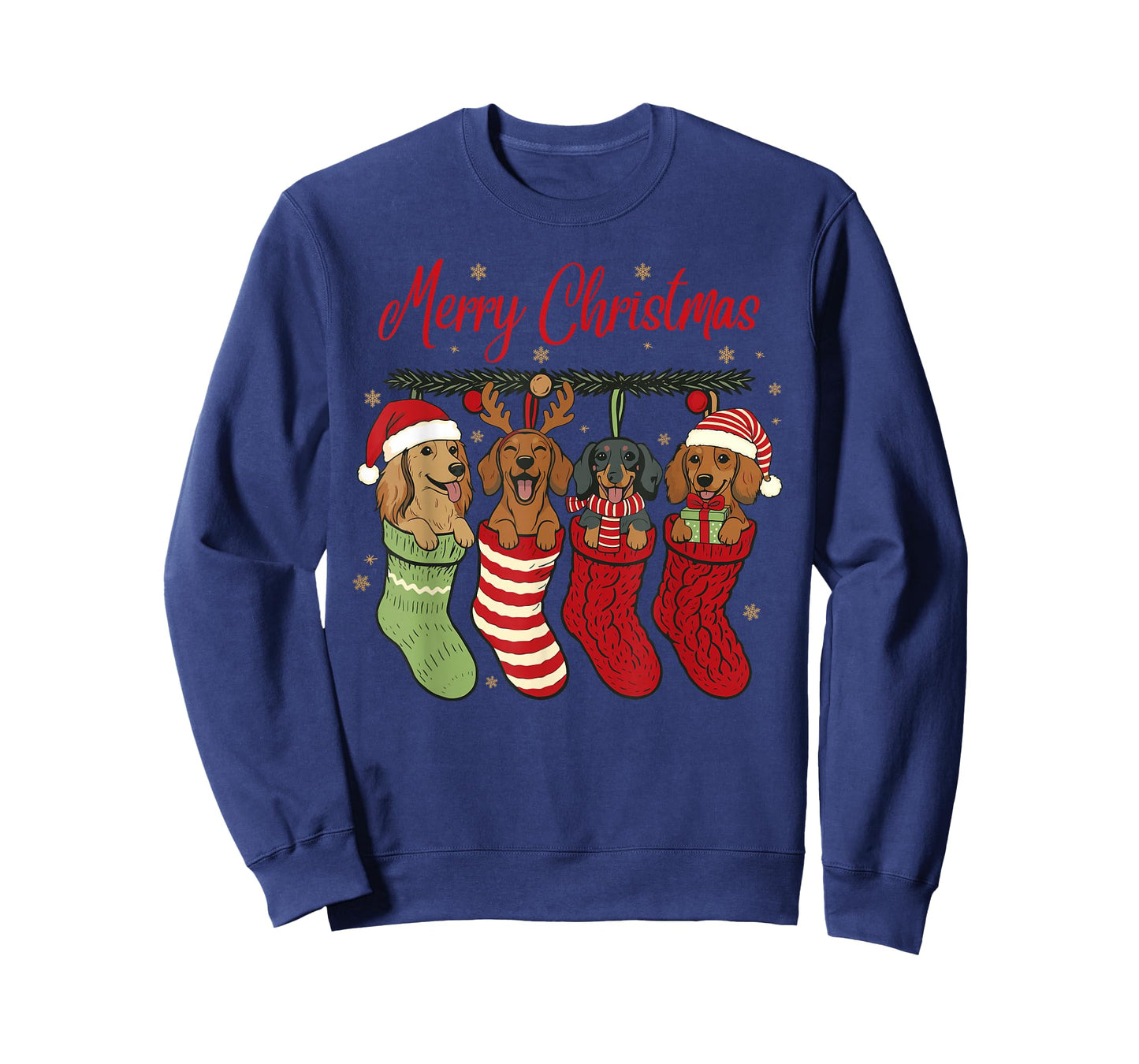 Merry Christmas Dachshund Dogs Santa Hat in Stockings T-Shirt