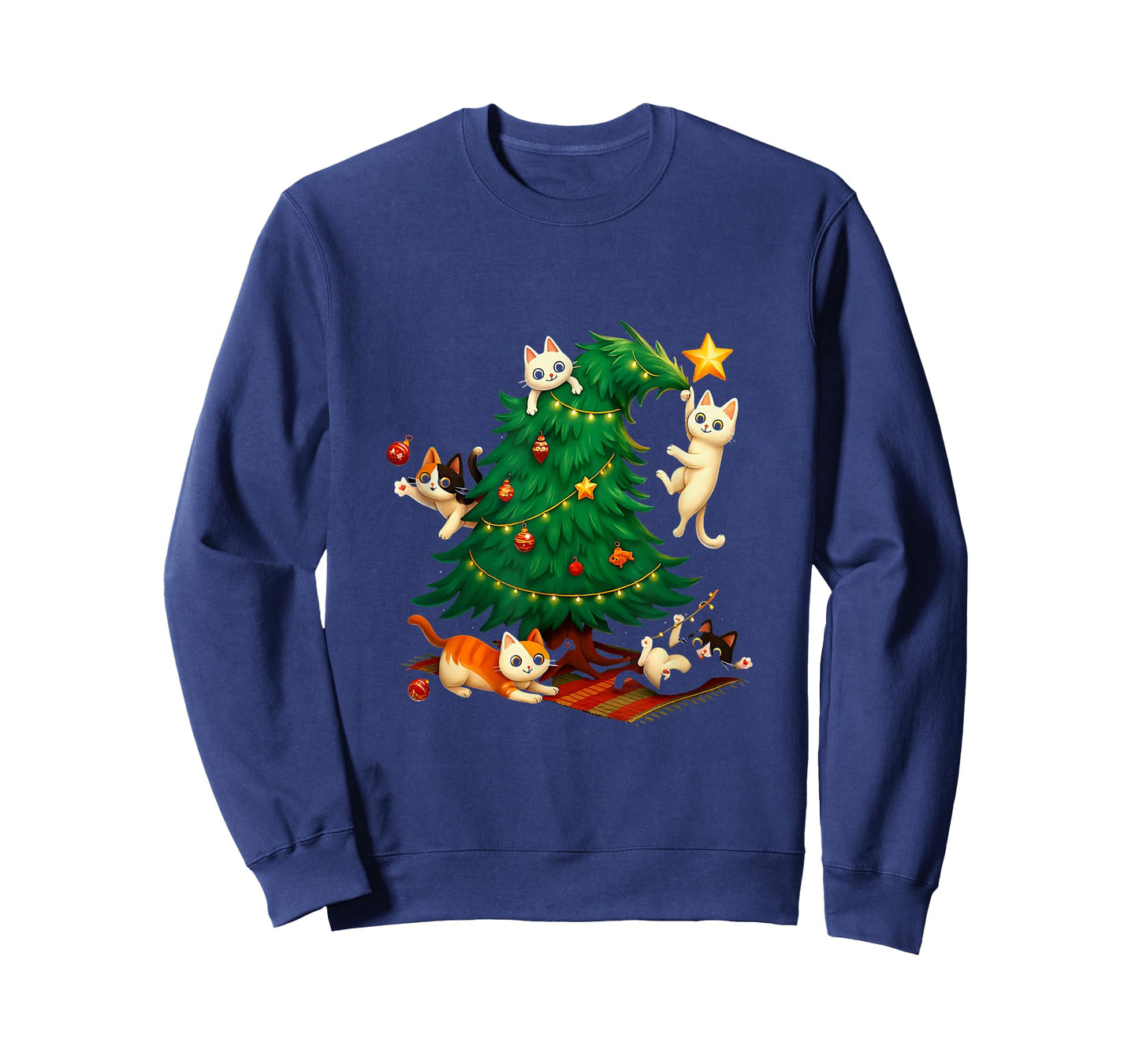 Funny Christmas Cats Climbing Tree Cute Cat Xmas Holiday T-Shirt