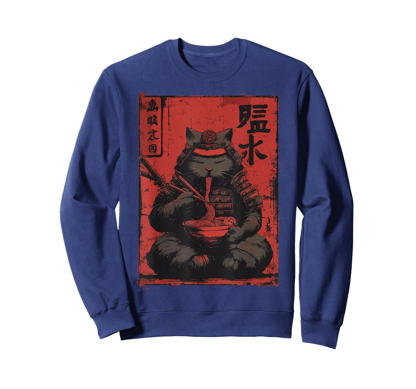 Samurai Cat Eating Ramen – Japanese Kawaii Anime Design T-Shirt