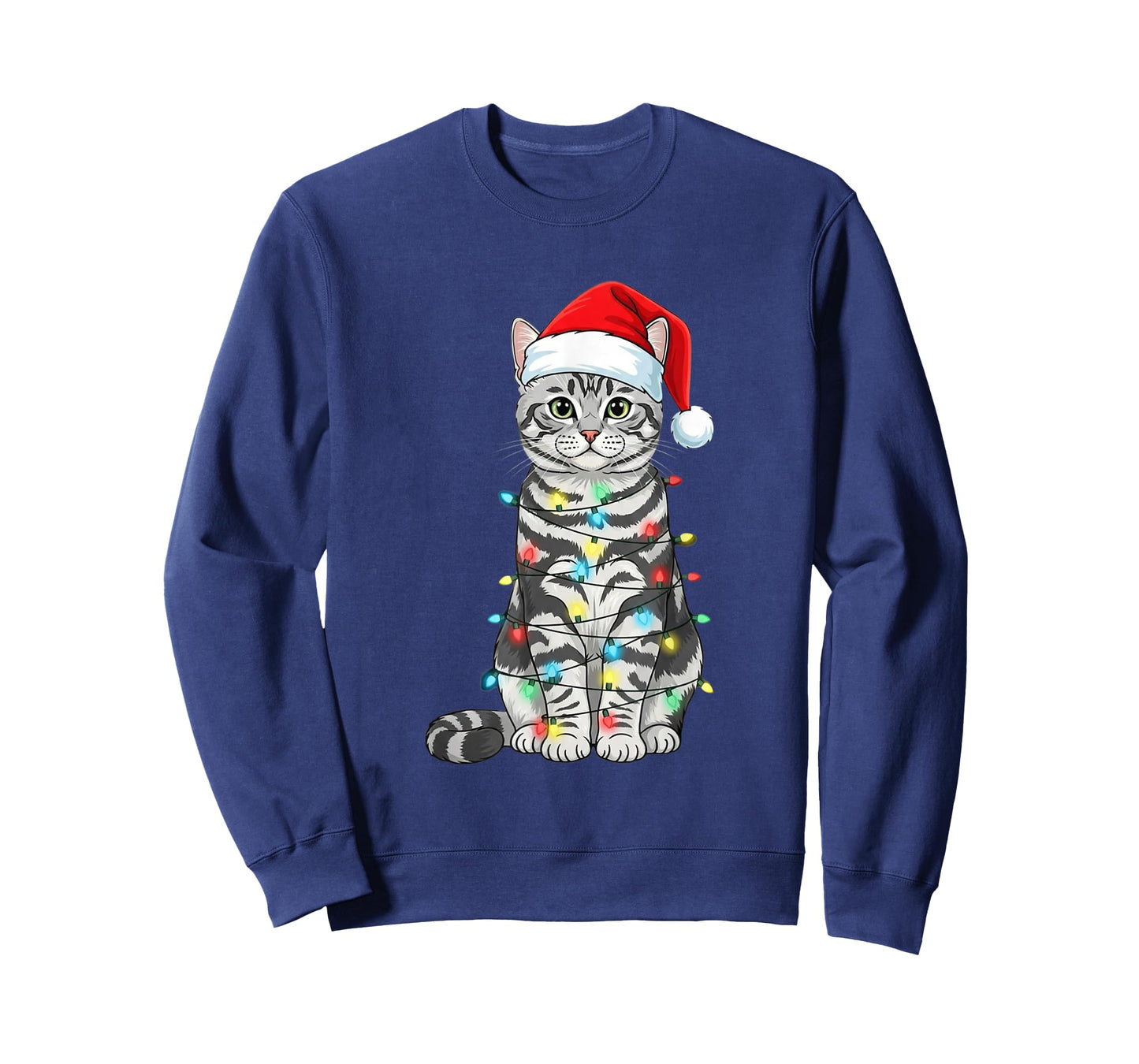 Tabby Cat Christmas Tree Cute Santa Hat Lover T-Shirt