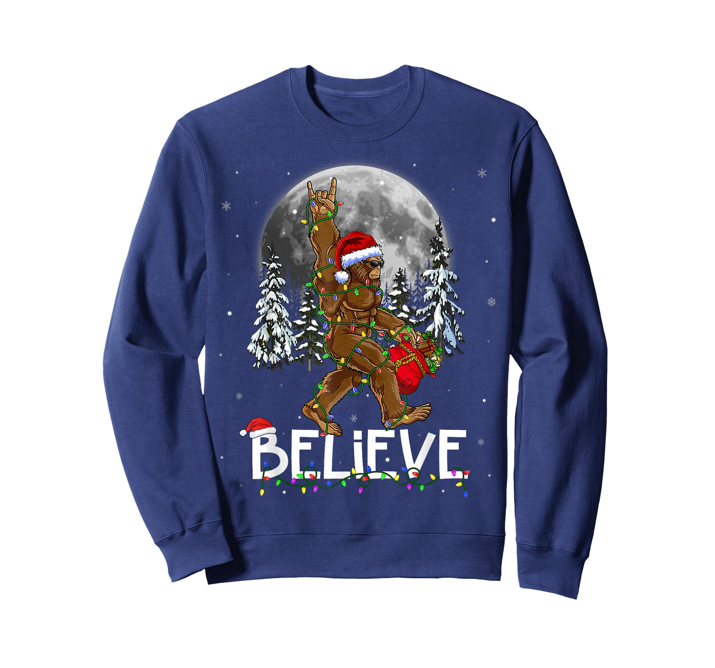 Santa Bigfoot Christmas Lights Funny Sasquatch Believe Xmas T-Shirt