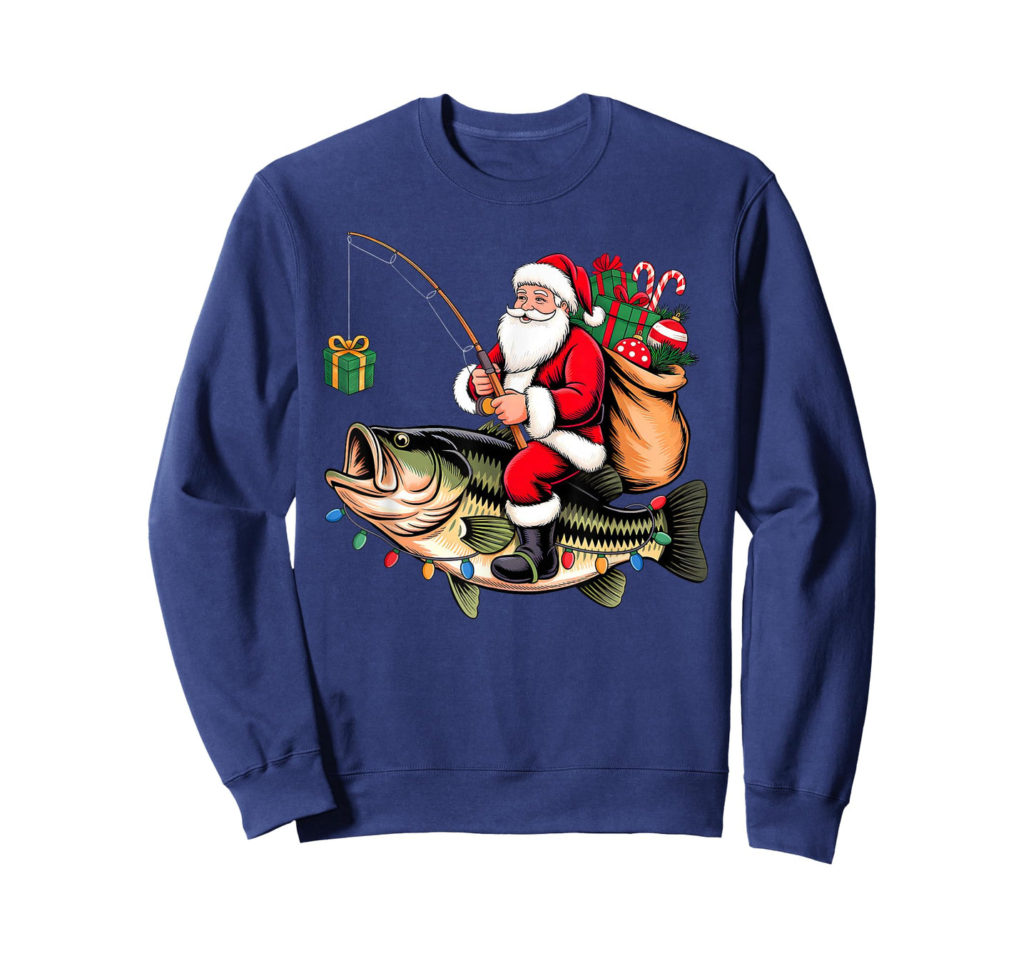 Santa Riding Bass Fish Christmas Fishing Funny Xmas Pajamas T-Shirt