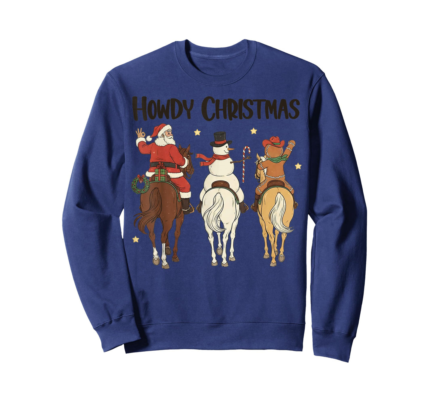 Retro Howdy Christmas Santa Snowman Gingerbread Riding Horse T-Shirt