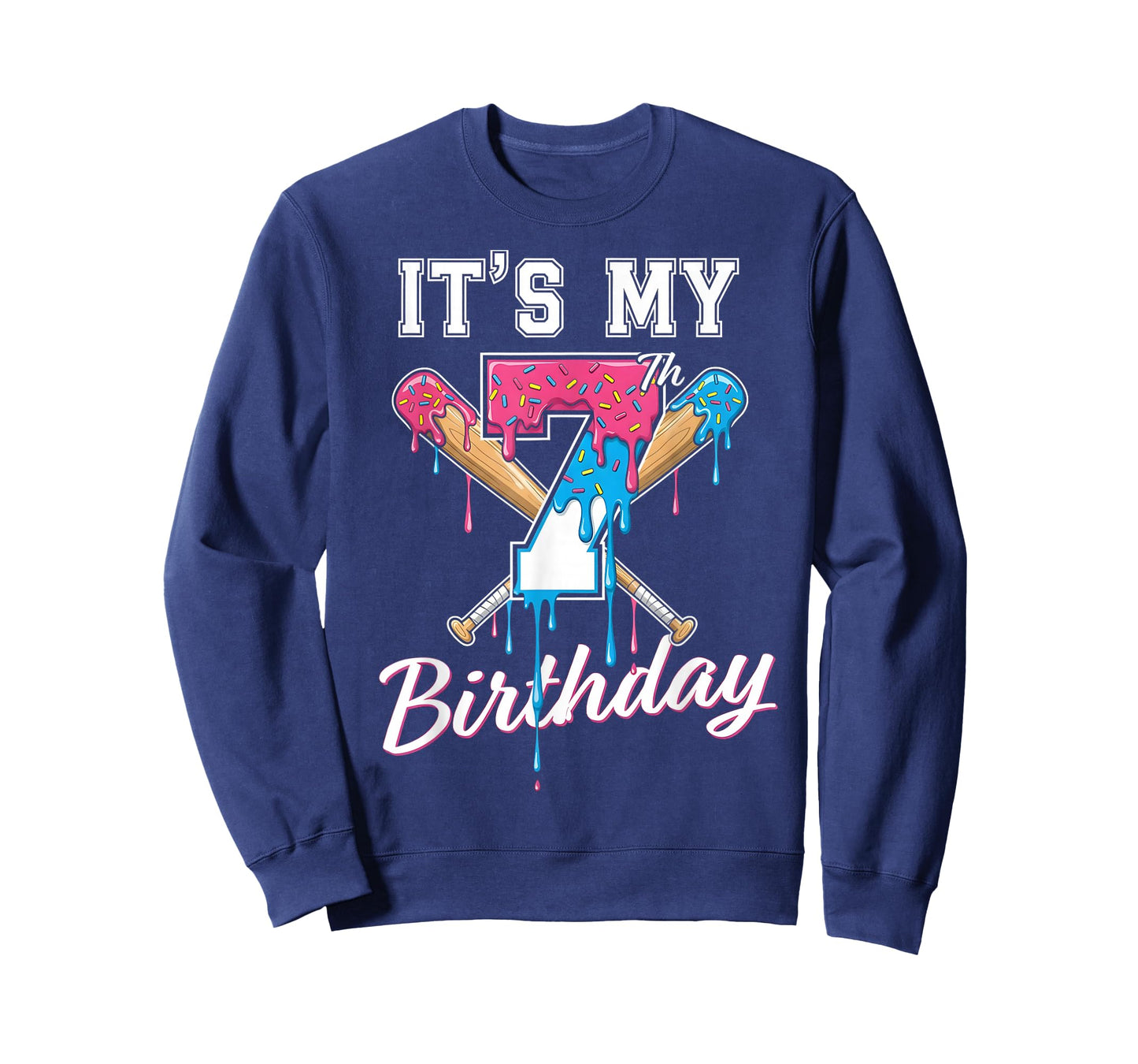 Baseball 7 Year Old Ice Cream Drip 7th Birthday Boy Number 7 T-Shirt