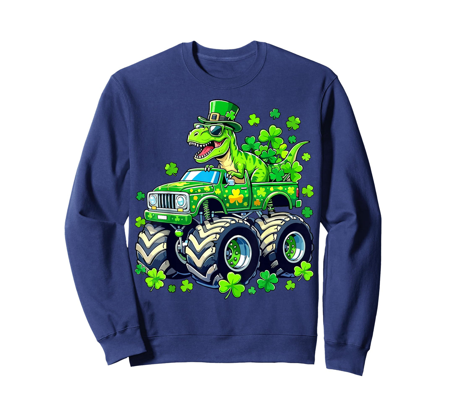 St Patricks Day Monster Truck Boys Dinosaur Shamrock T-Shirt