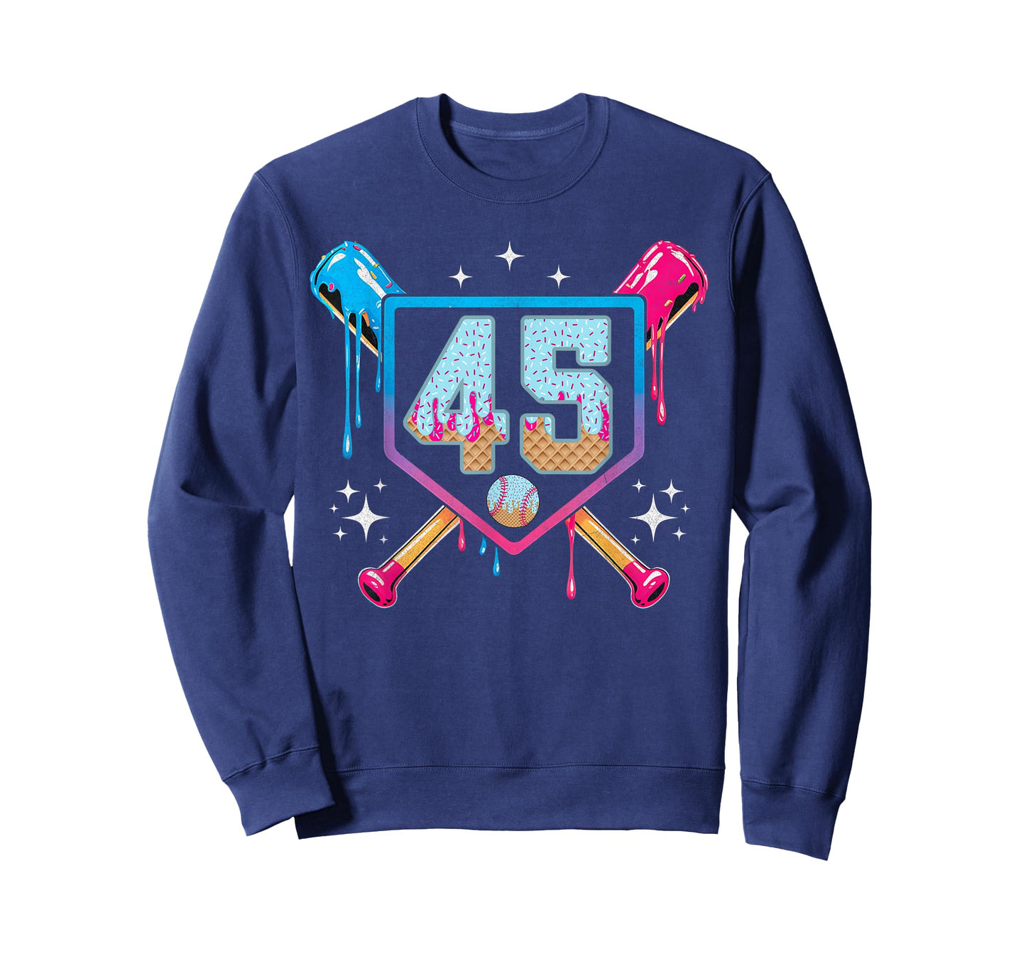 Baseball 45 Year Old Ice Cream Drip 45th Birthday Number 45 T-Shirt