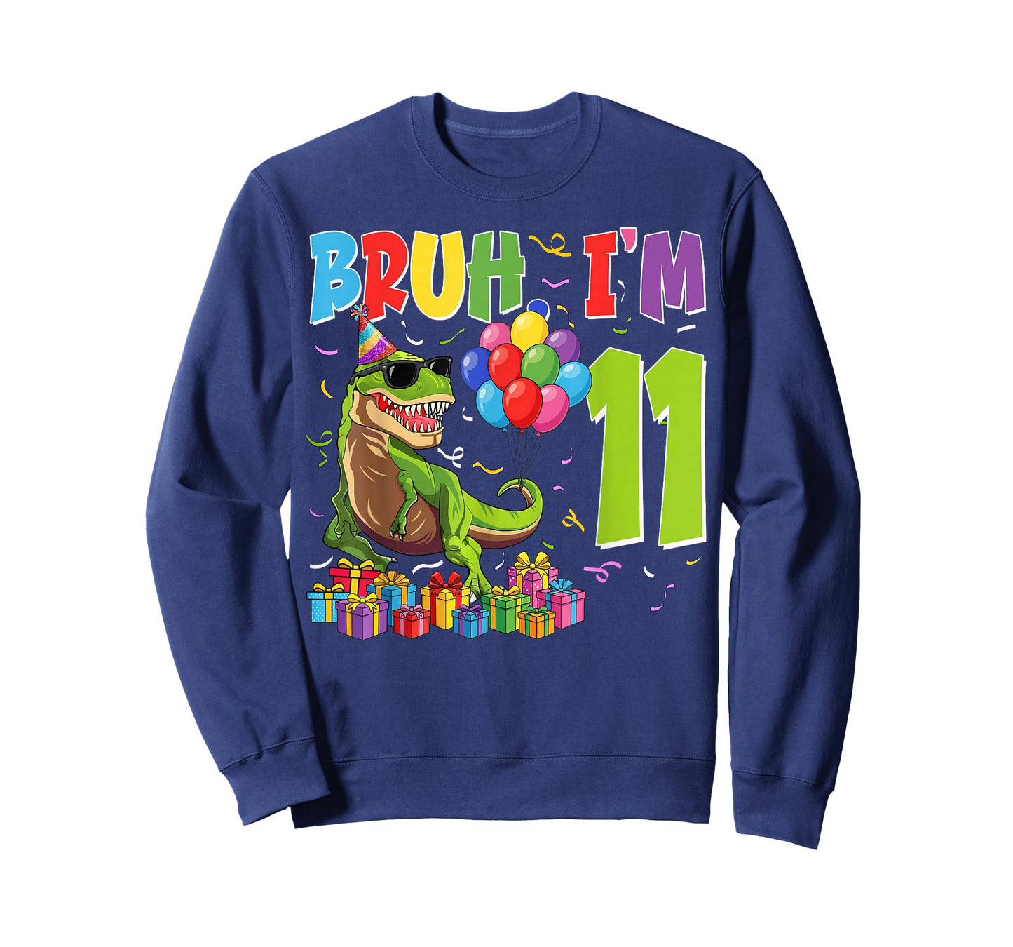 Bruh I'm 11 Years Old Party Outfit 11th Birthday Dinosaur T-Shirt