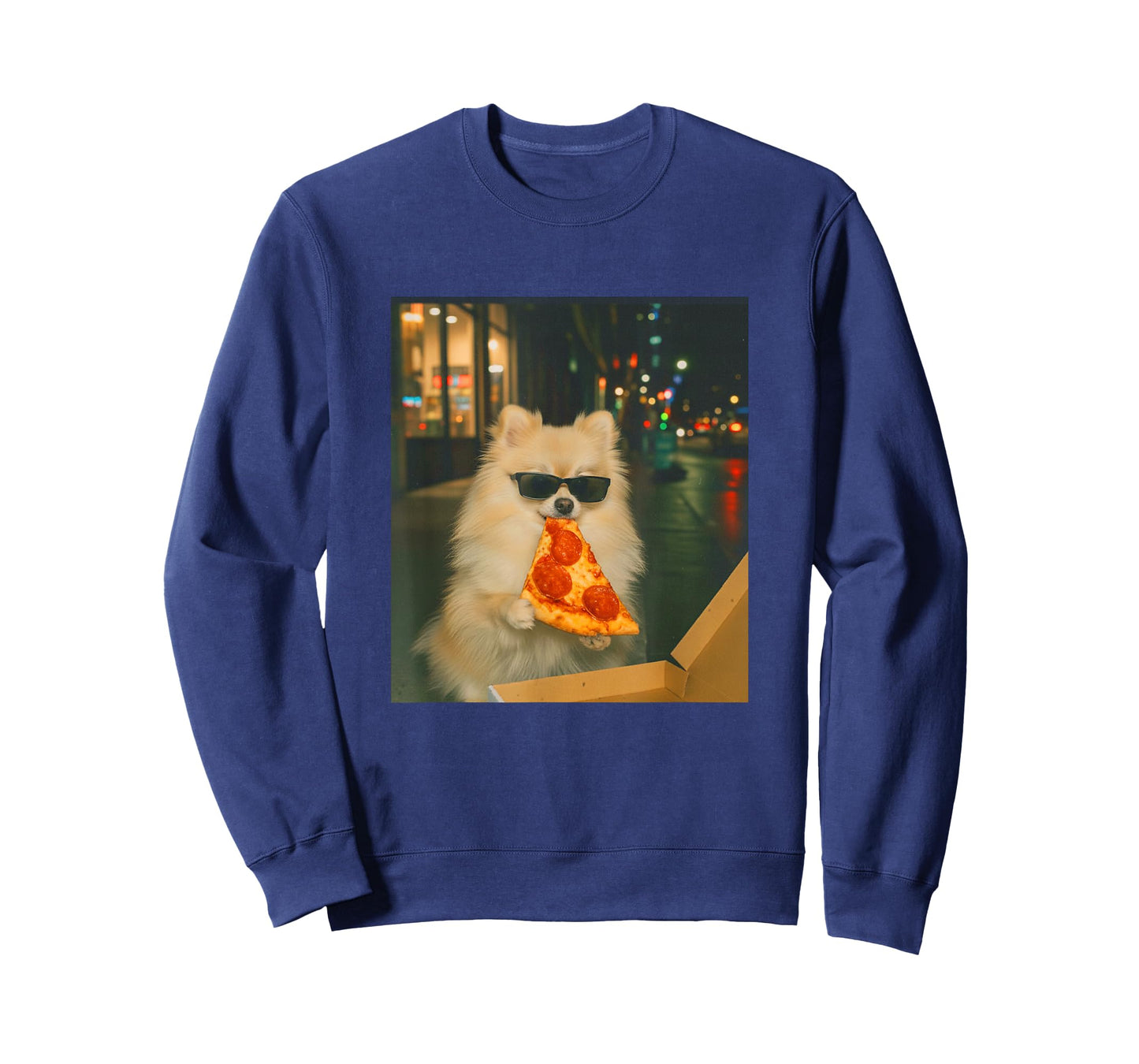 Funny Pomeranian Dog Eating Pizza Meme Retro T-Shirt