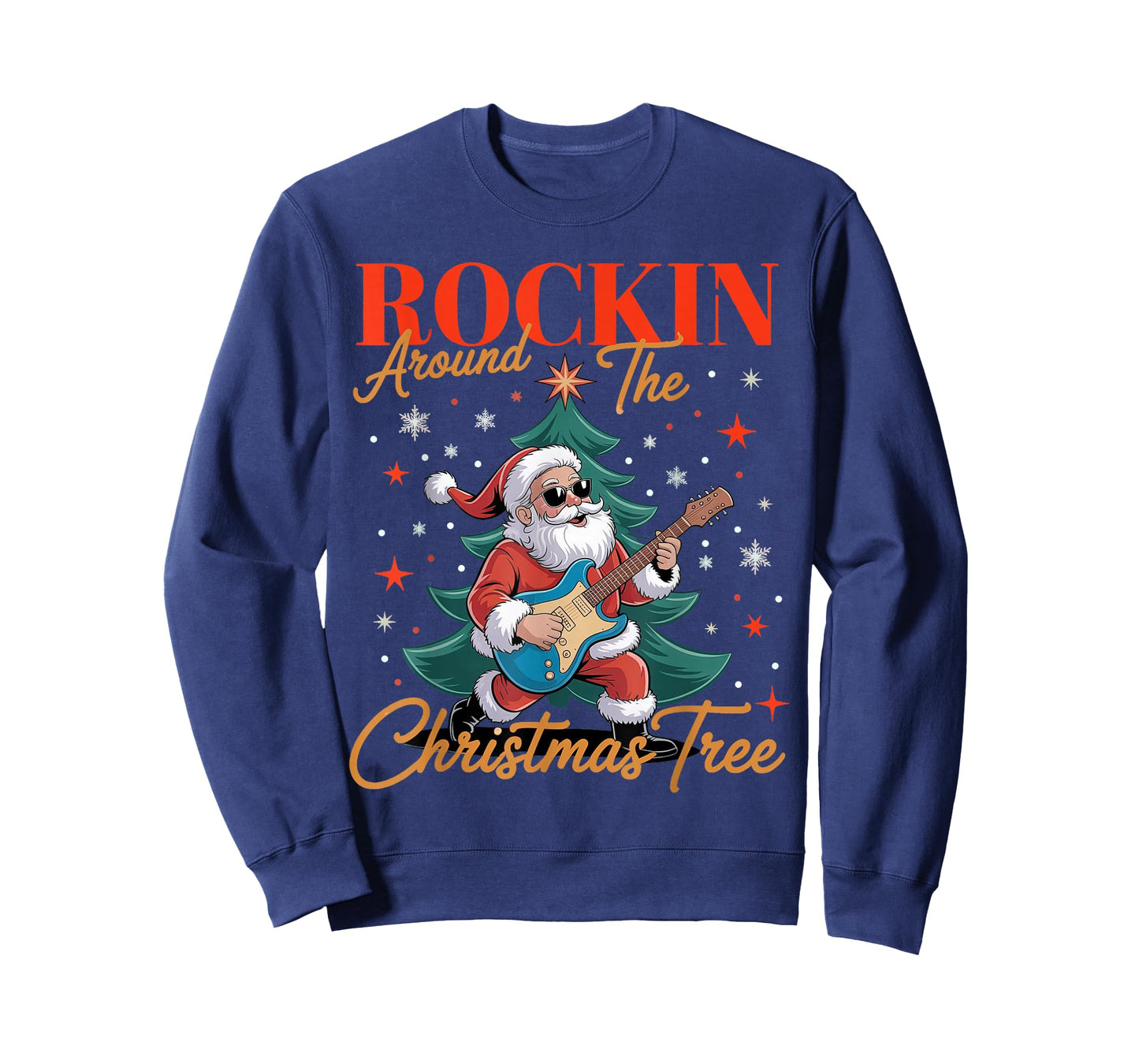 Rocking Around The Christmas Tree Santa Rock and Roll Guitar T-Shirt