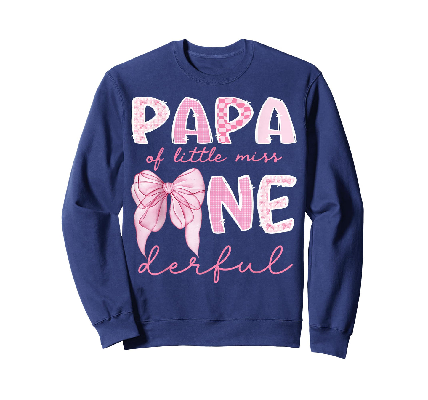 Papa of Little Miss Onederful First Birthday Girl Bow T-Shirt