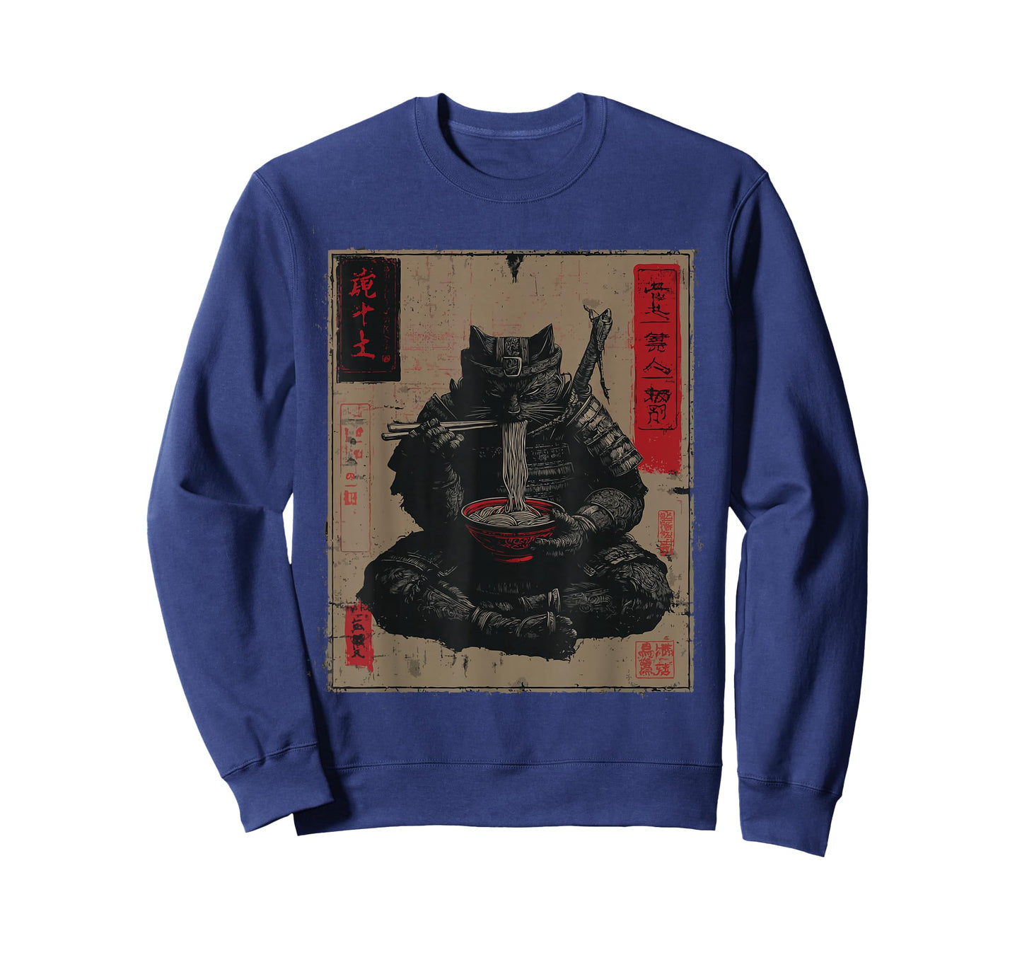 Samurai Cat Eating Ramen – Japanese Kawaii Anime Design T-Shirt
