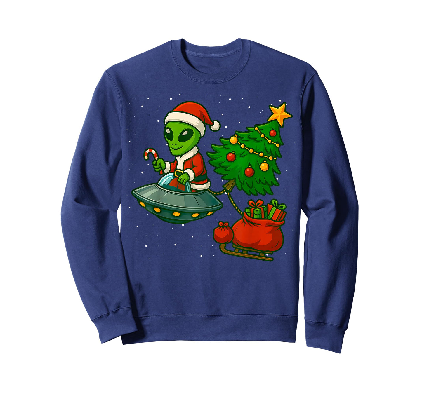 Alien Christmas Tree Xmas Lights Funny Holiday Men Boys T-Shirt
