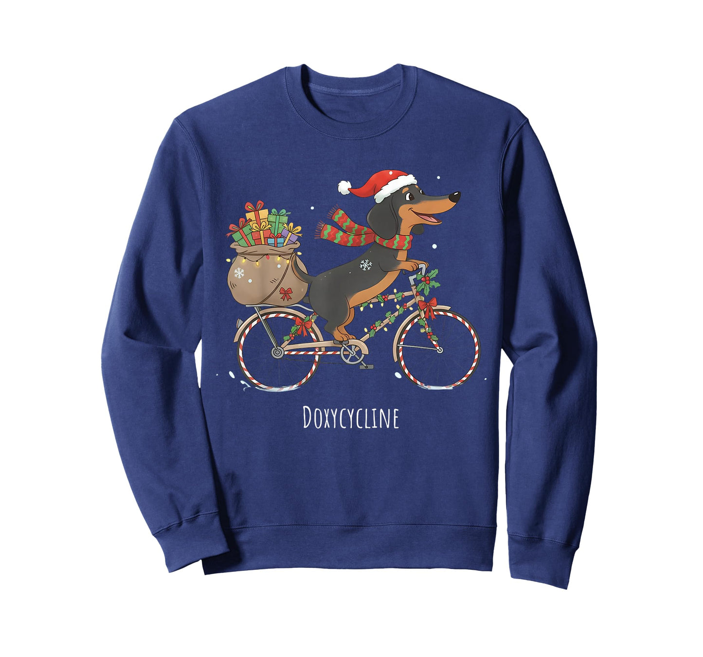 Doxycycline Pharmacy Funny Dachshund On Bicycle Christmas T-Shirt