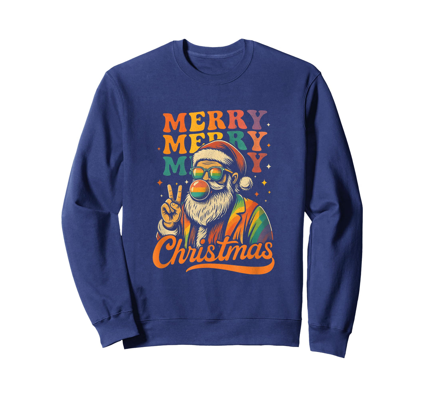 Merry Christmas Retro Holiday Vibes Santa Peace Sign Groovy T-Shirt