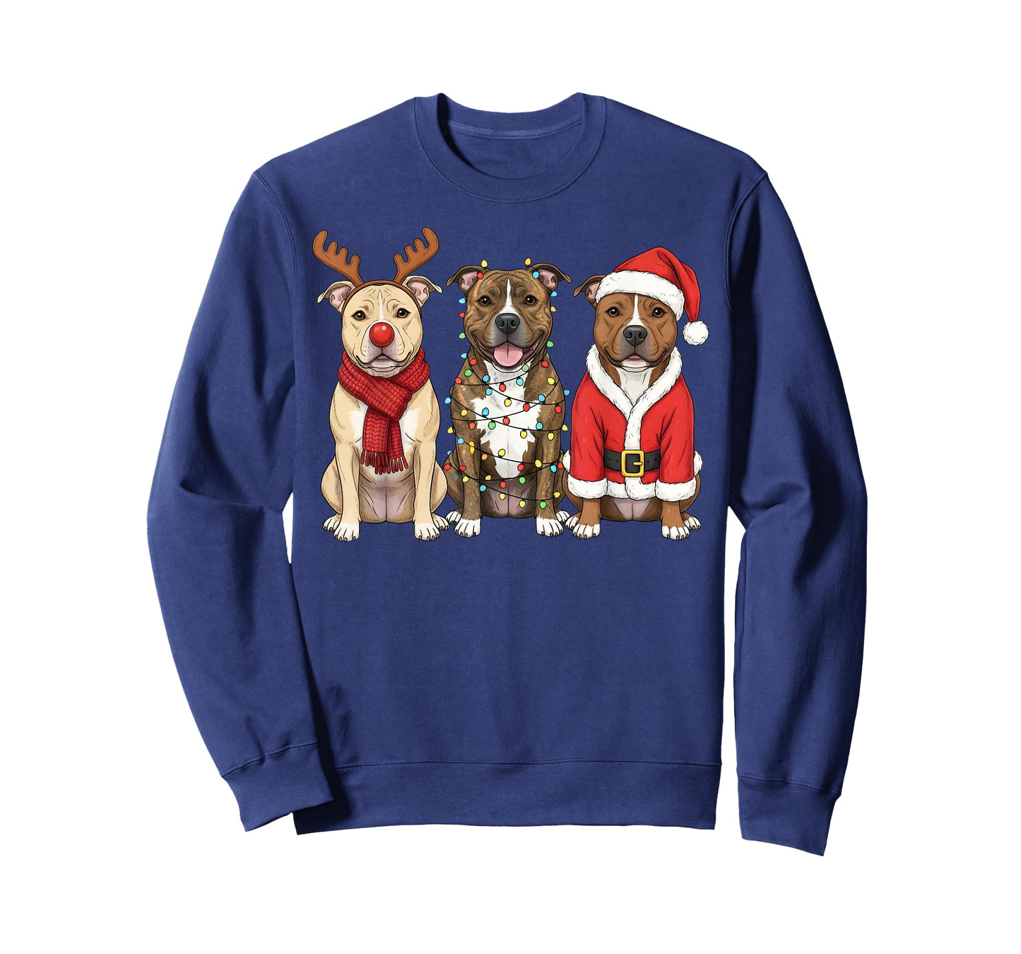 Retro Christmas Pit Bull Santa Reindeer Pittie Dog Lover T-Shirt