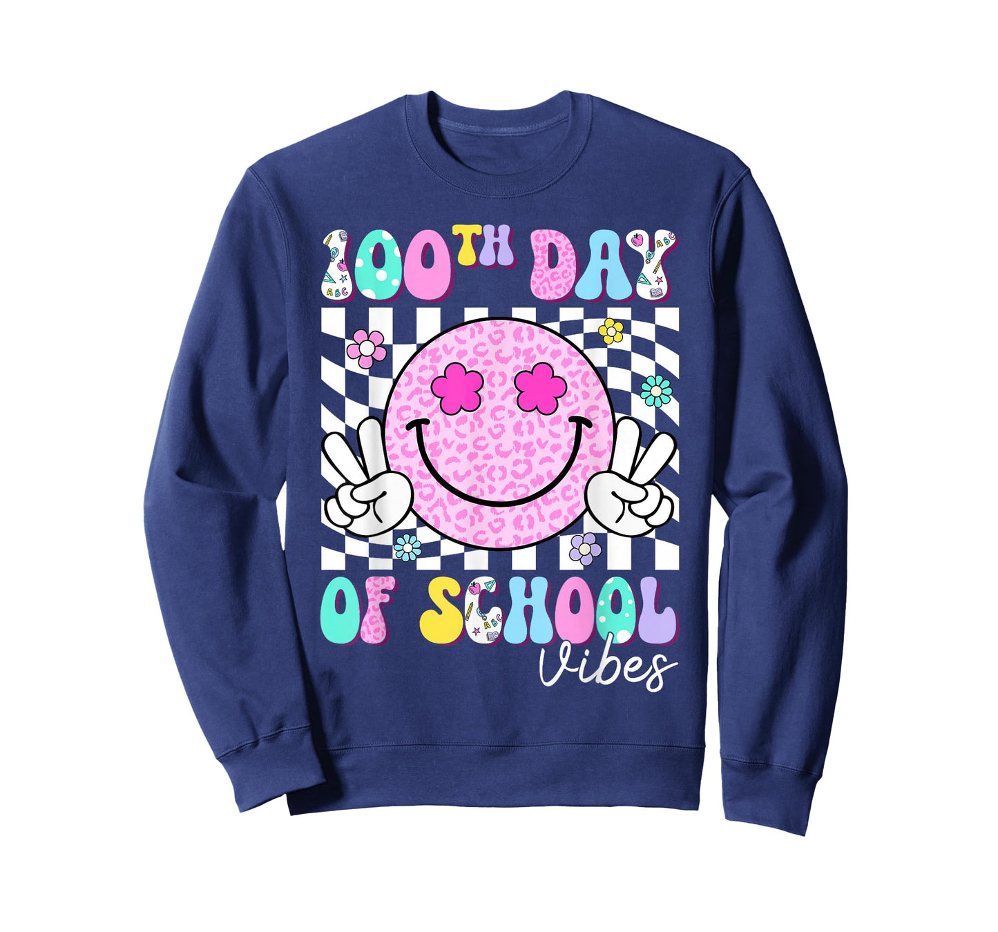 Groovy 100th Day of School Vibes Smile Face Teacher Kids T-Shirt