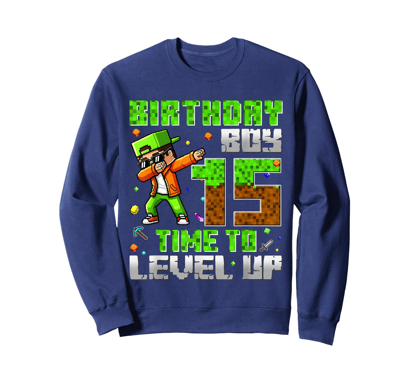 Pixel Game Dabbing Birthday Boy 15 Years Time to Level Up T-Shirt