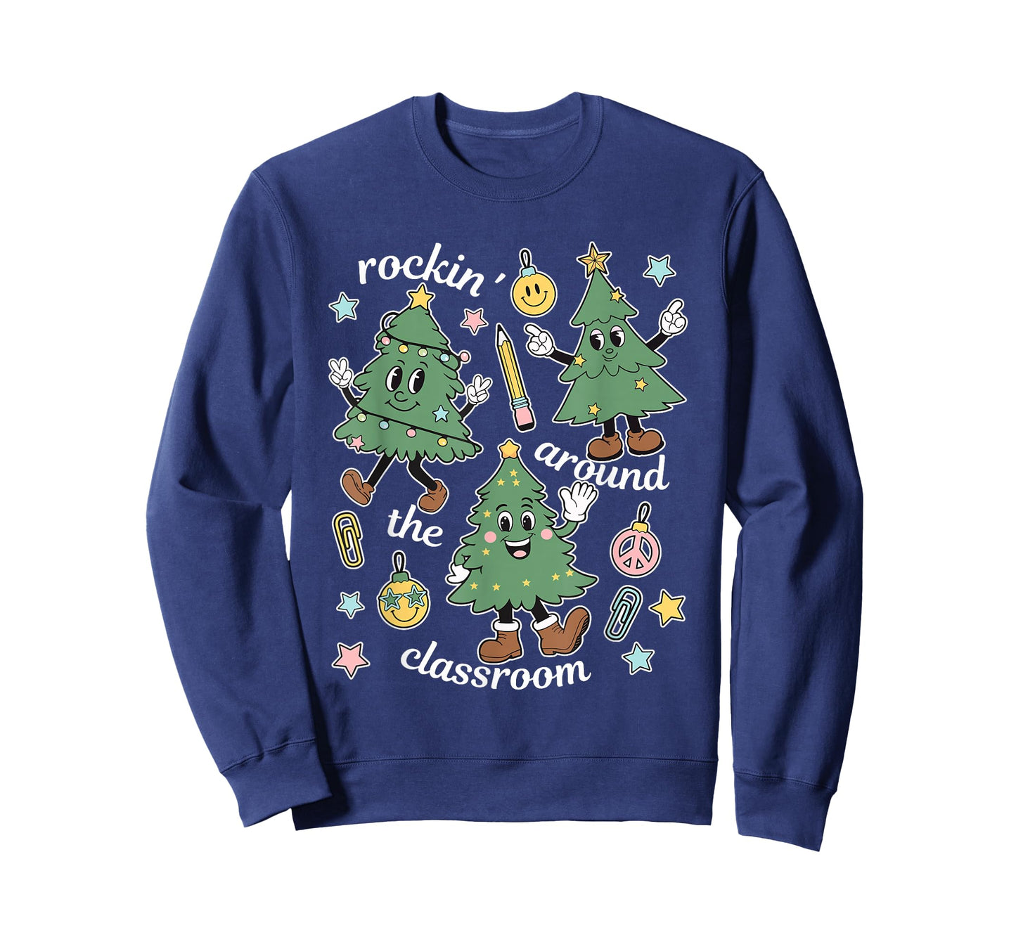 Retro Teacher Christmas Rockin' Around The Classroom Womens T-Shirt