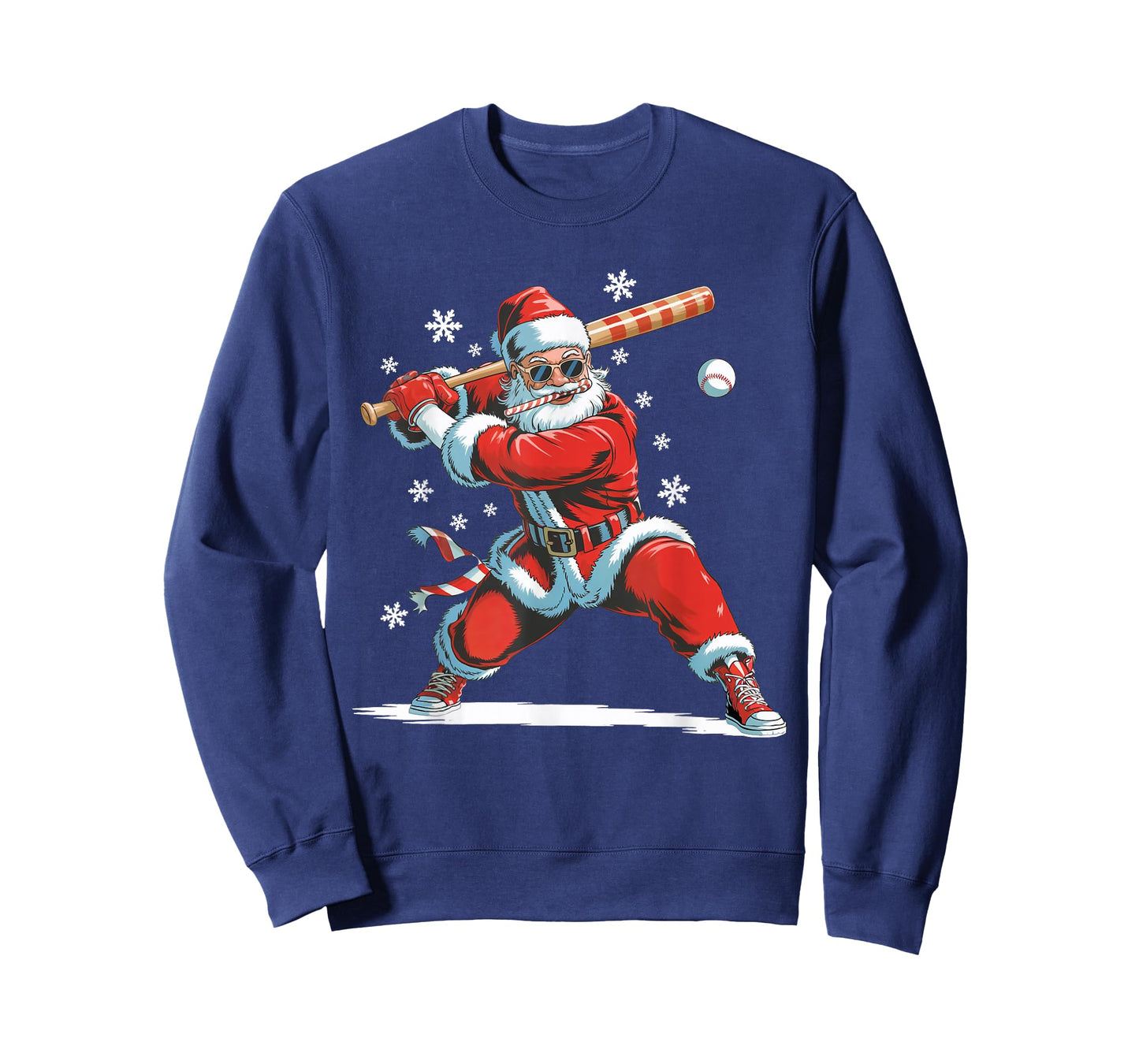Santa Playing Baseball Christmas Candy Cane Fun Xmas Holiday T-Shirt