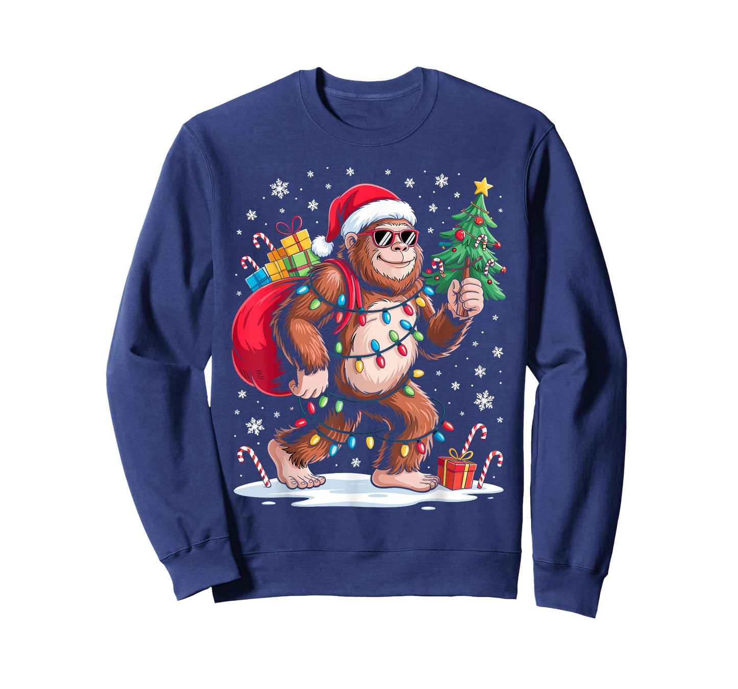 Funny Bigfoot Christmas Tree Xmas Lights Funny Sasquatch T-Shirt