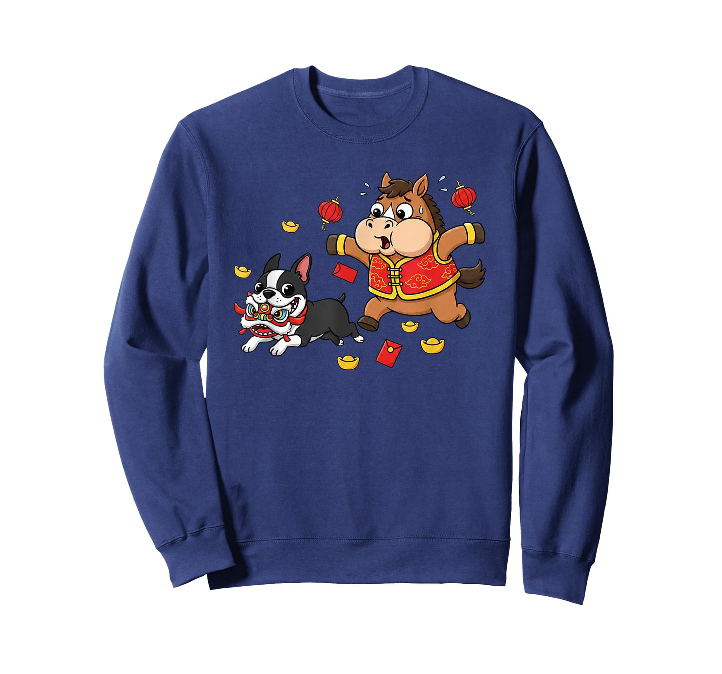 Chinese Horse Boston Terrier Kids Mens Womens Happy New Year T-Shirt