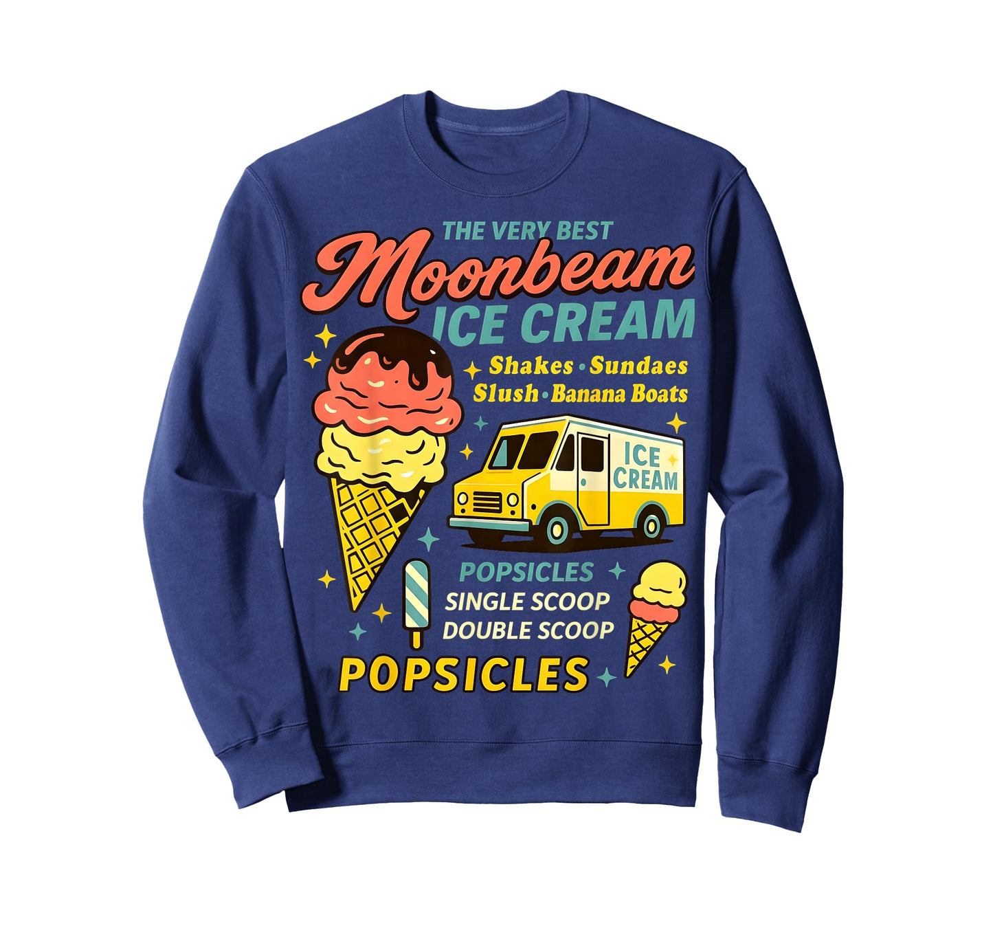 Vintage Moonbeam Ice Cream Truck Retro Double Scoop Popsicle T-Shirt