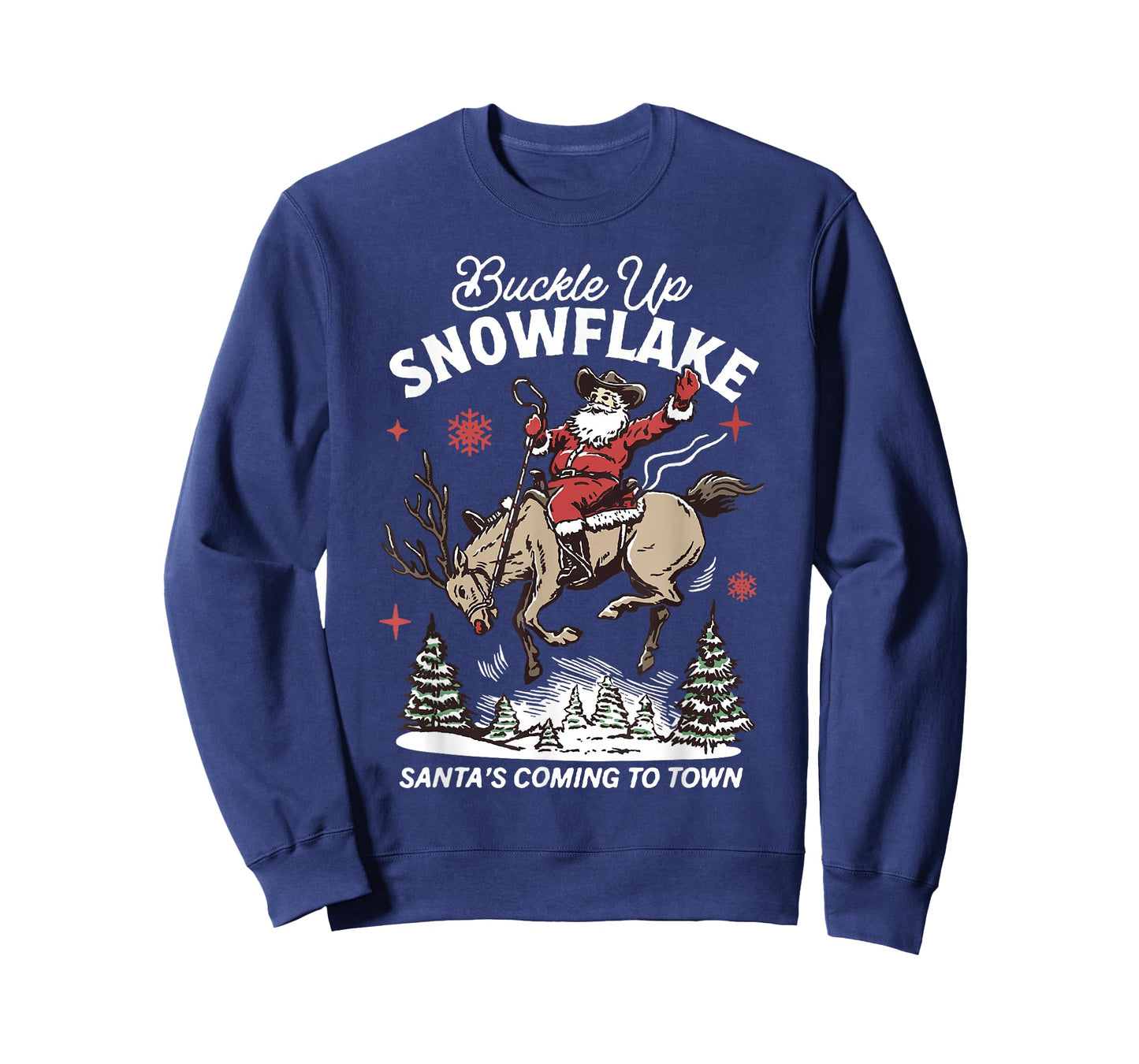 Buckle Up Snowflake Santa Cowboy Western Holiday Christmas T-Shirt