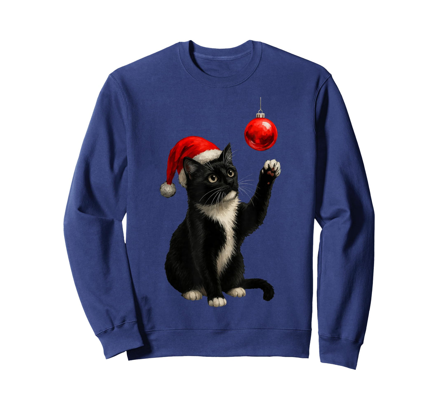 Funny Tuxedo Bauble Cat Santa Hat Red Xmas Christmas T-Shirt