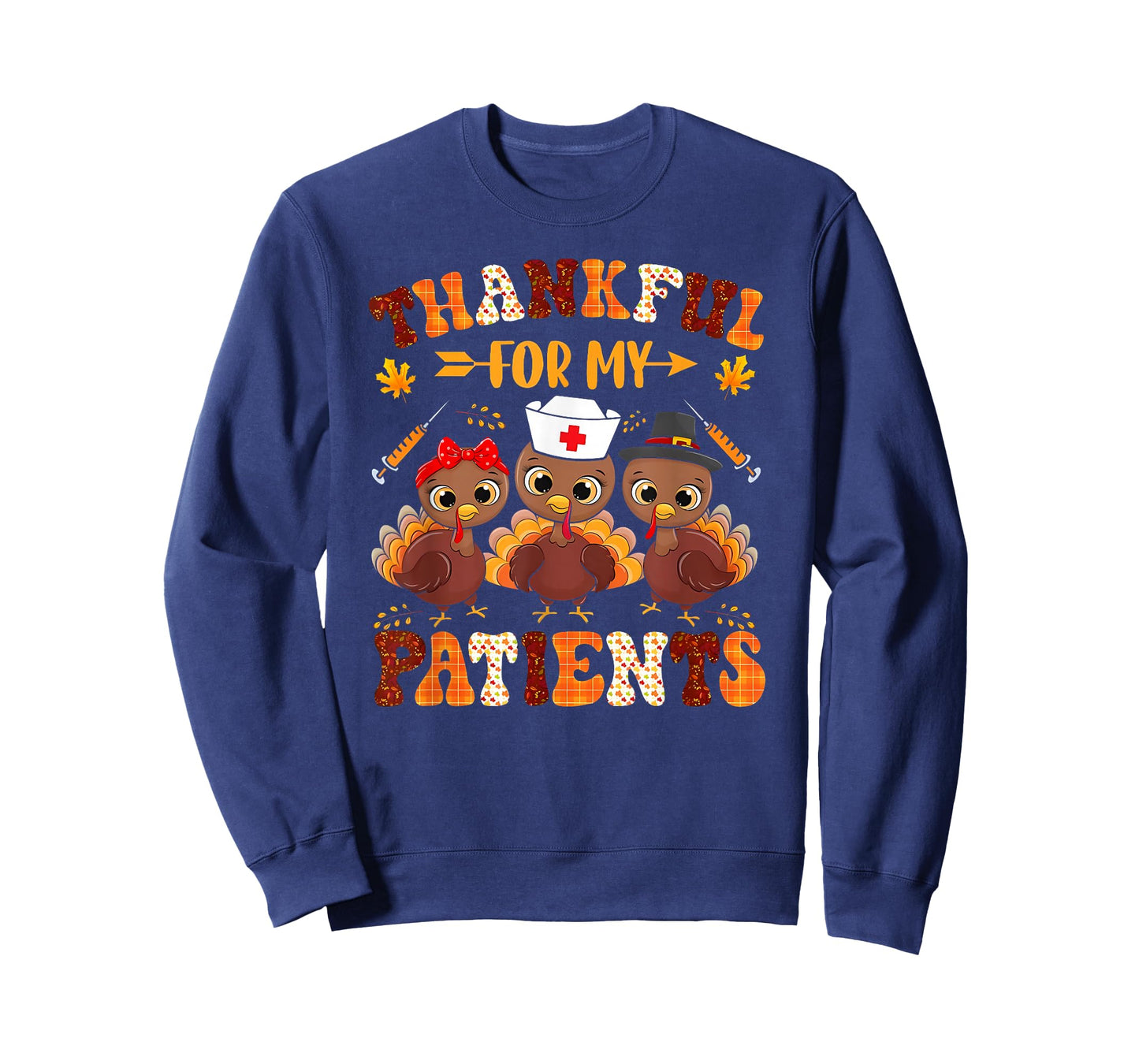 Thankful for My Patients Fall Nurse Thanksgiving Turkey Crew T-Shirt