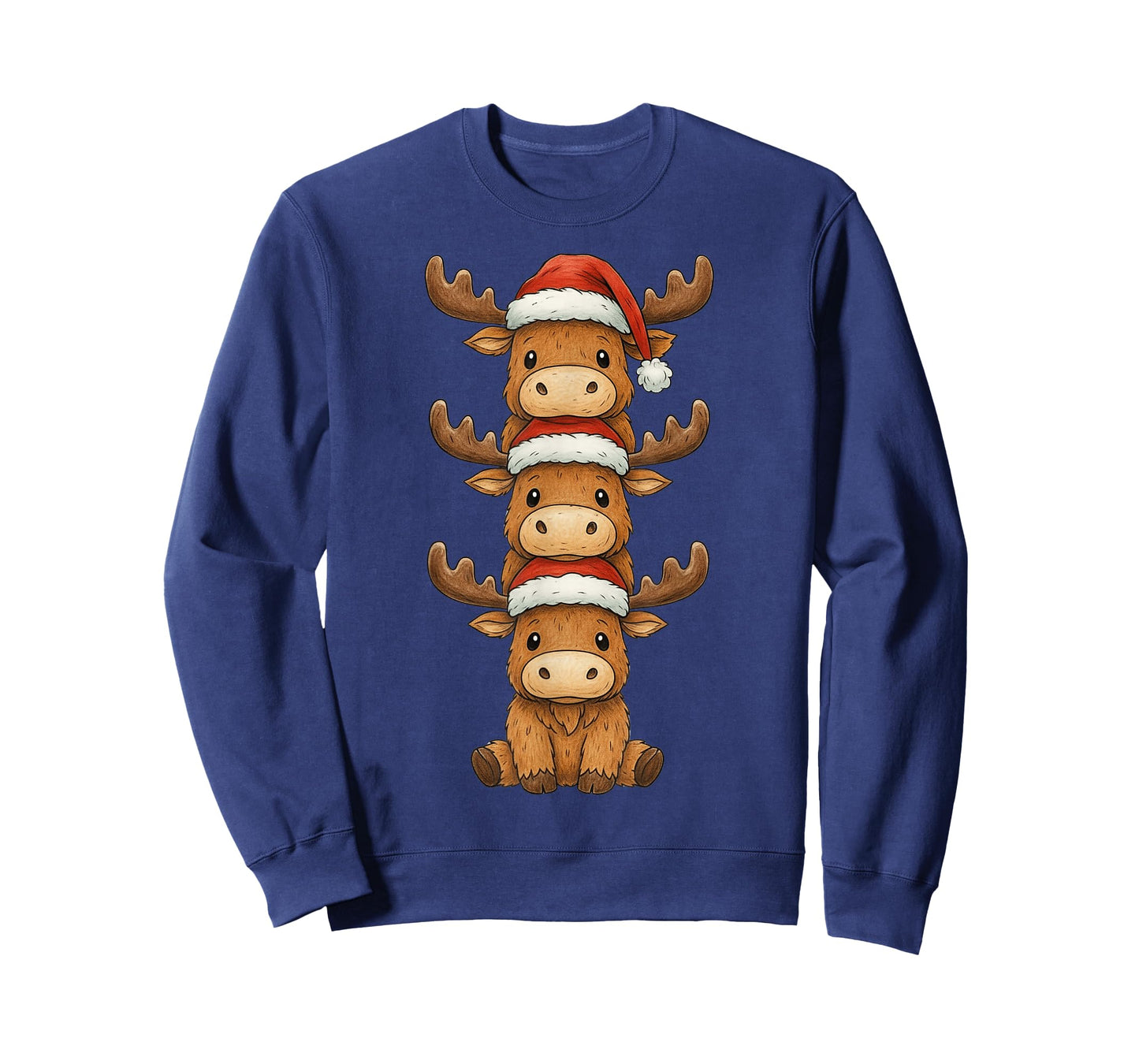 Moose Christmas Cute Animals Stacks Santa Hat Moose Mama T-Shirt