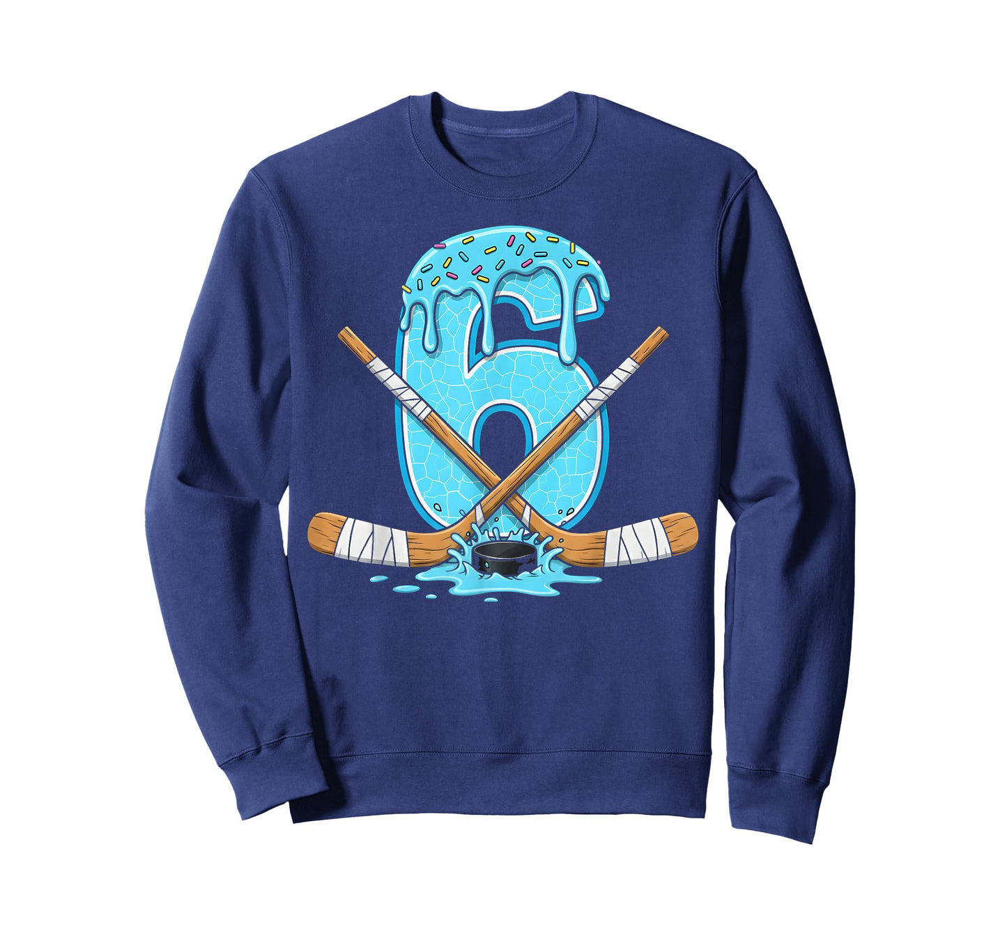 6 Year Old Hockey Ice Cream Drip Youth 6th Birthday Boys T-Shirt