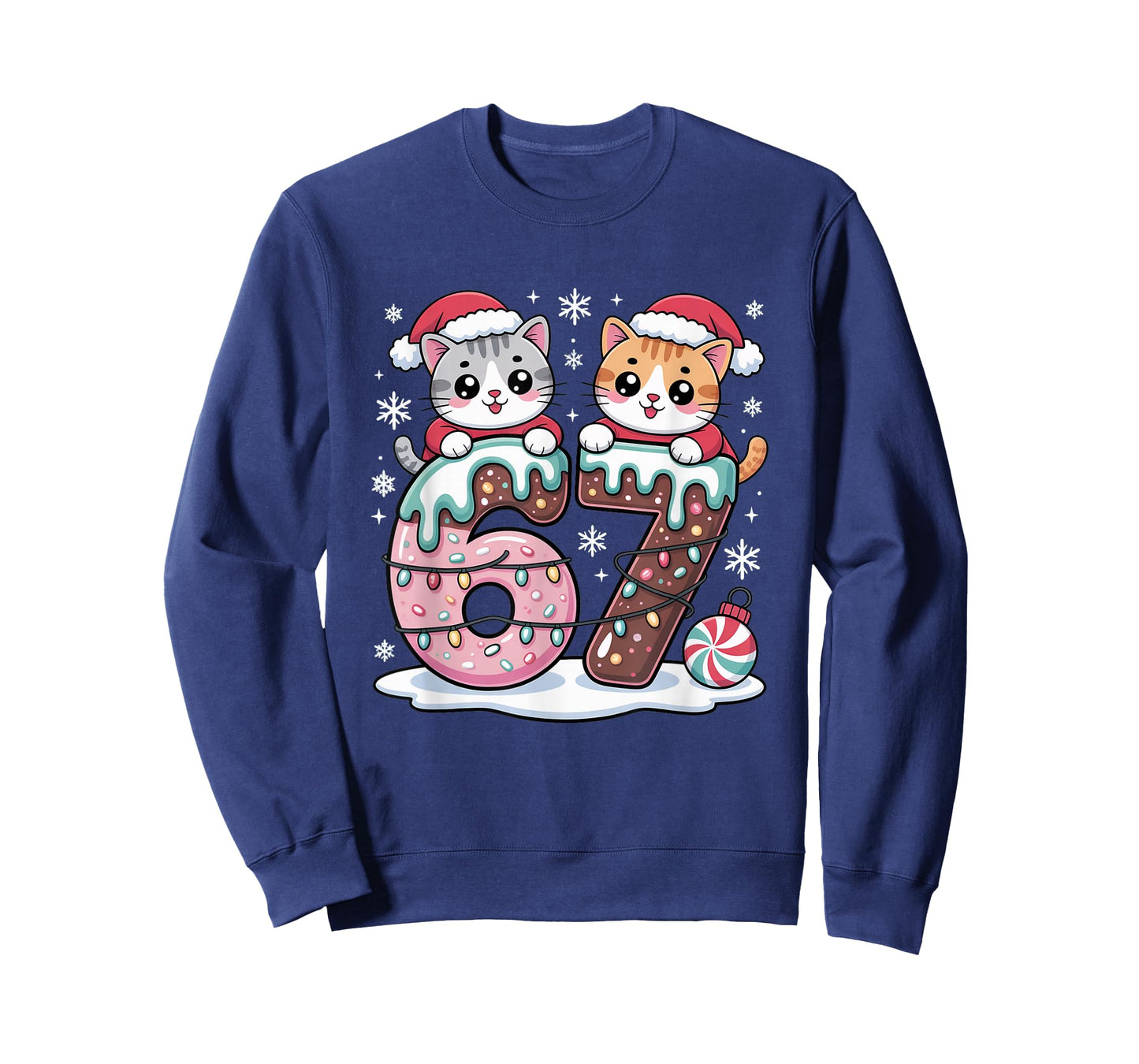 67 Funny Meme Kawaii Cats Christmas Ice Cream Drip 6 7 Kids T-Shirt