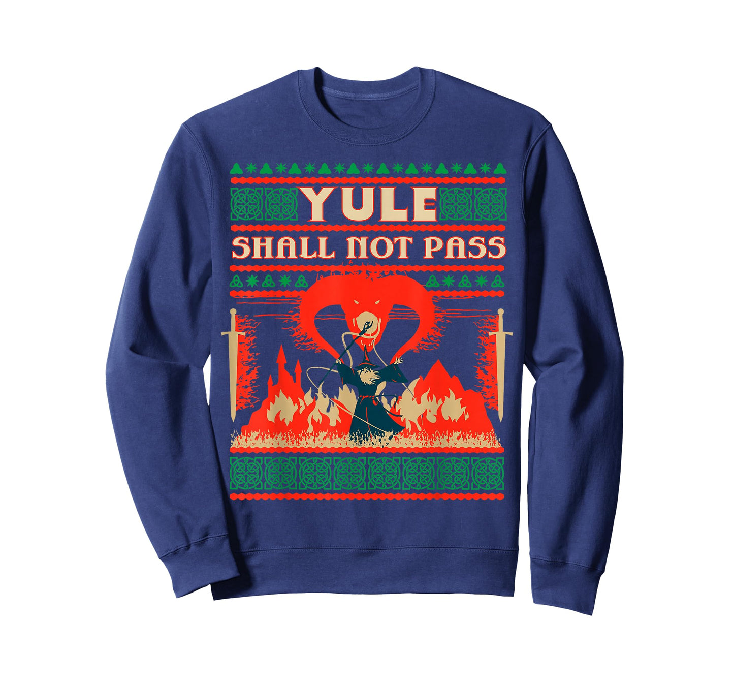 Yule Shall Not Pass Wizard Battle Festive Fantasy Graphic T-Shirt