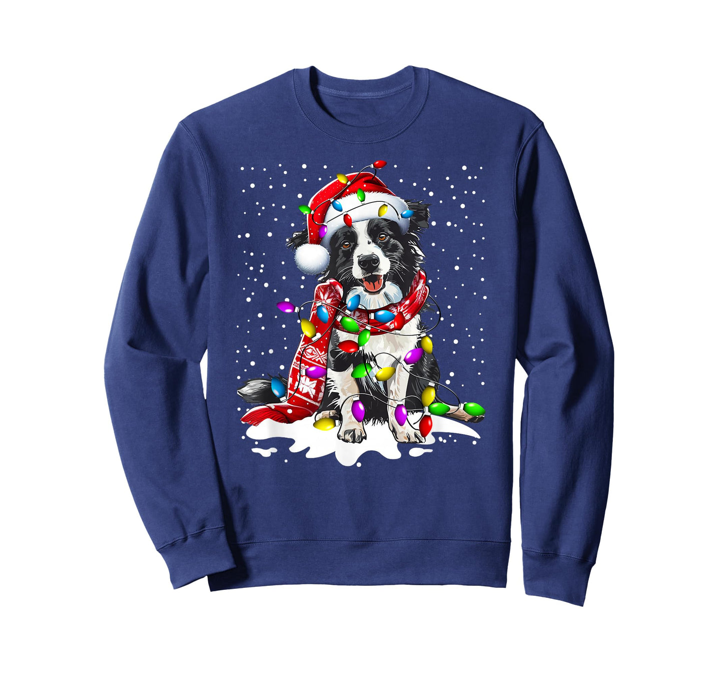Border Collie Dog Lighting Xmas Santa Hat Christmas T-Shirt