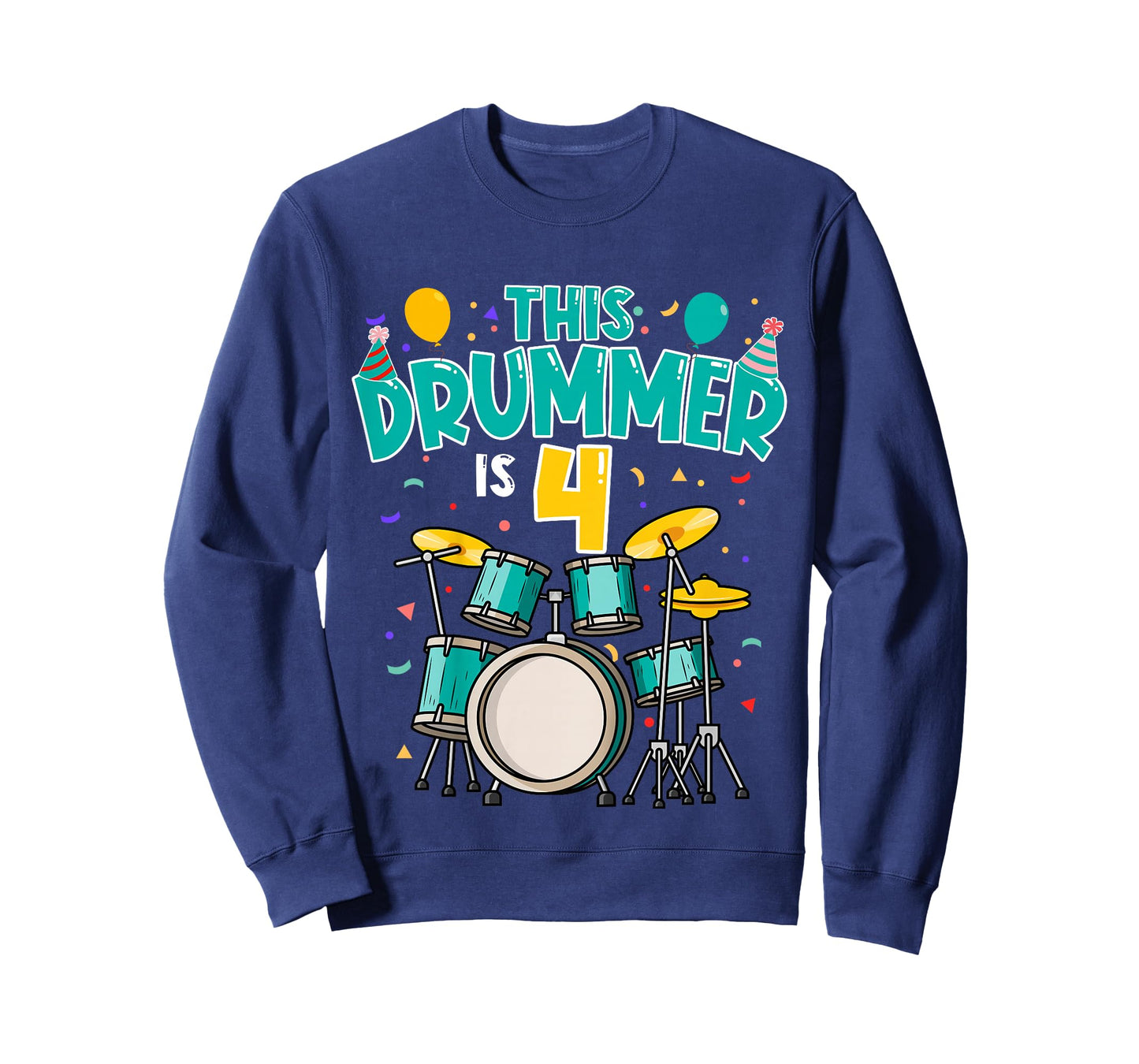 4 Years Old Drummer 4th Birthday Drum Set Drumming T-Shirt