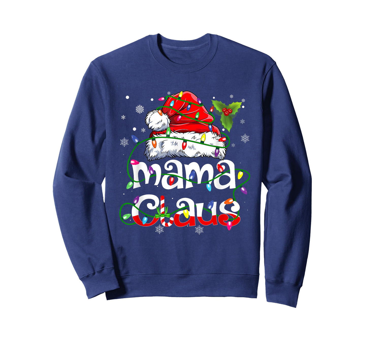 Mama Claus Shirt Christmas Lights Pajama Family Matching T-Shirt