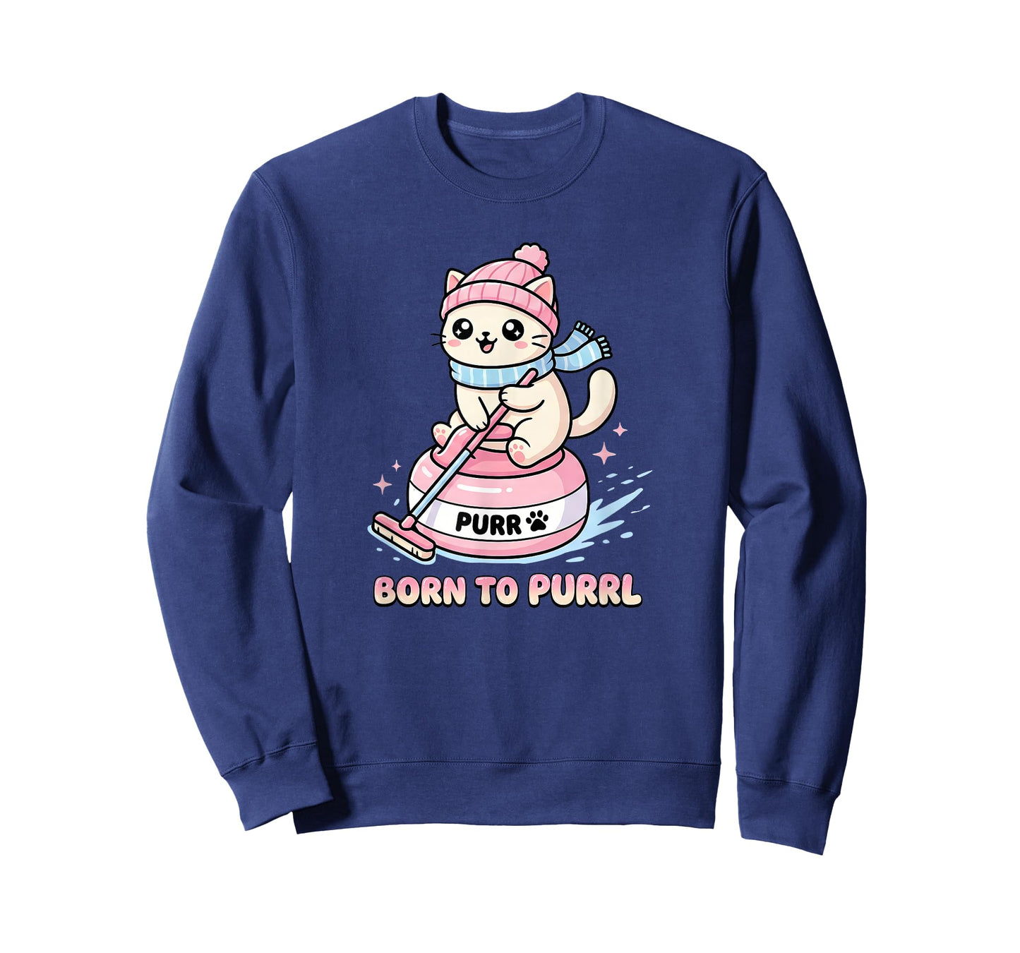 Funny Curling Cat Born to Purrl - Winter Sports Team & Bonsp T-Shirt